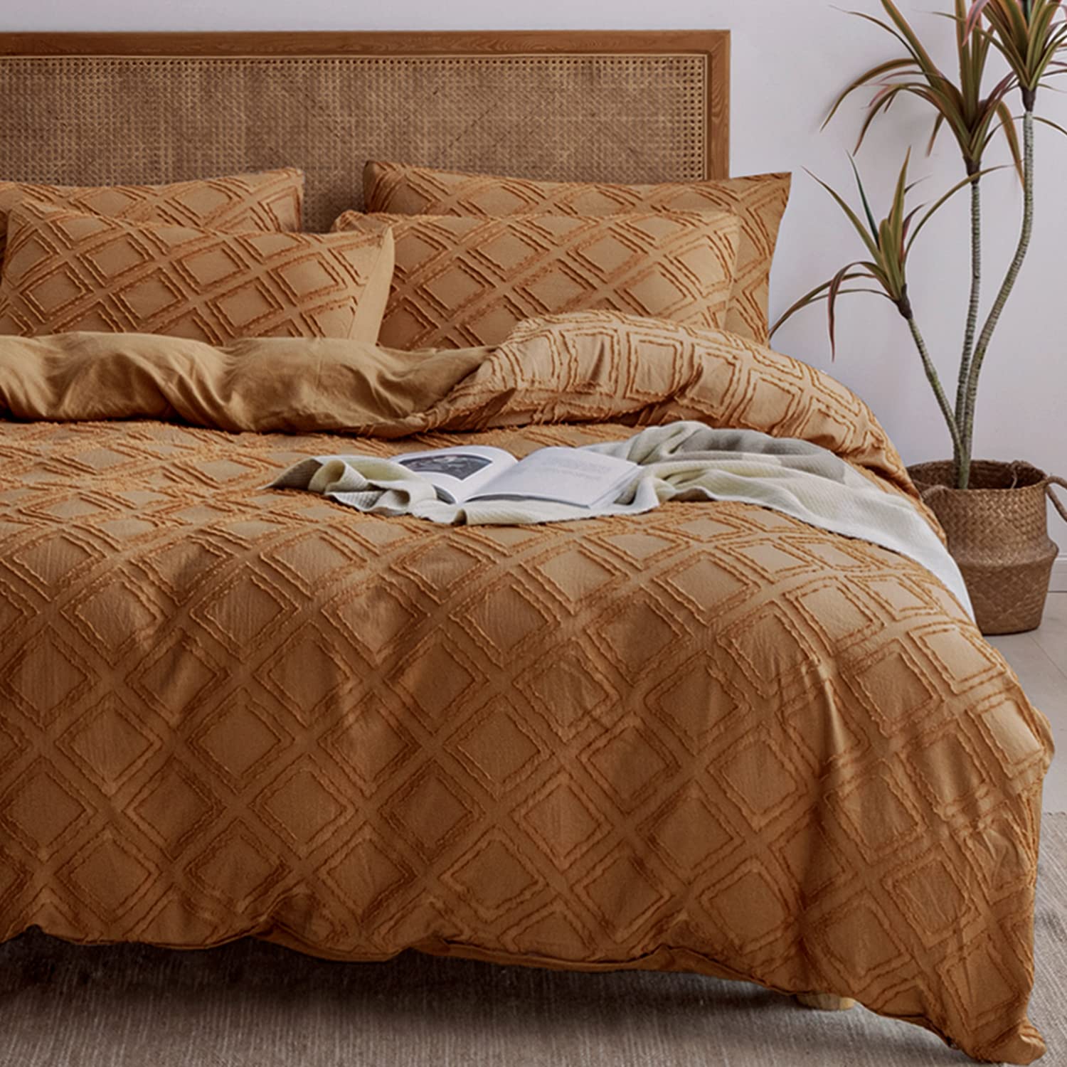 Foto 3 pulgar | Funda De Edredón Jellymoni King Rust, Juego De Ropa De Cama Con Mechones De Microfibra - Venta Internacional.