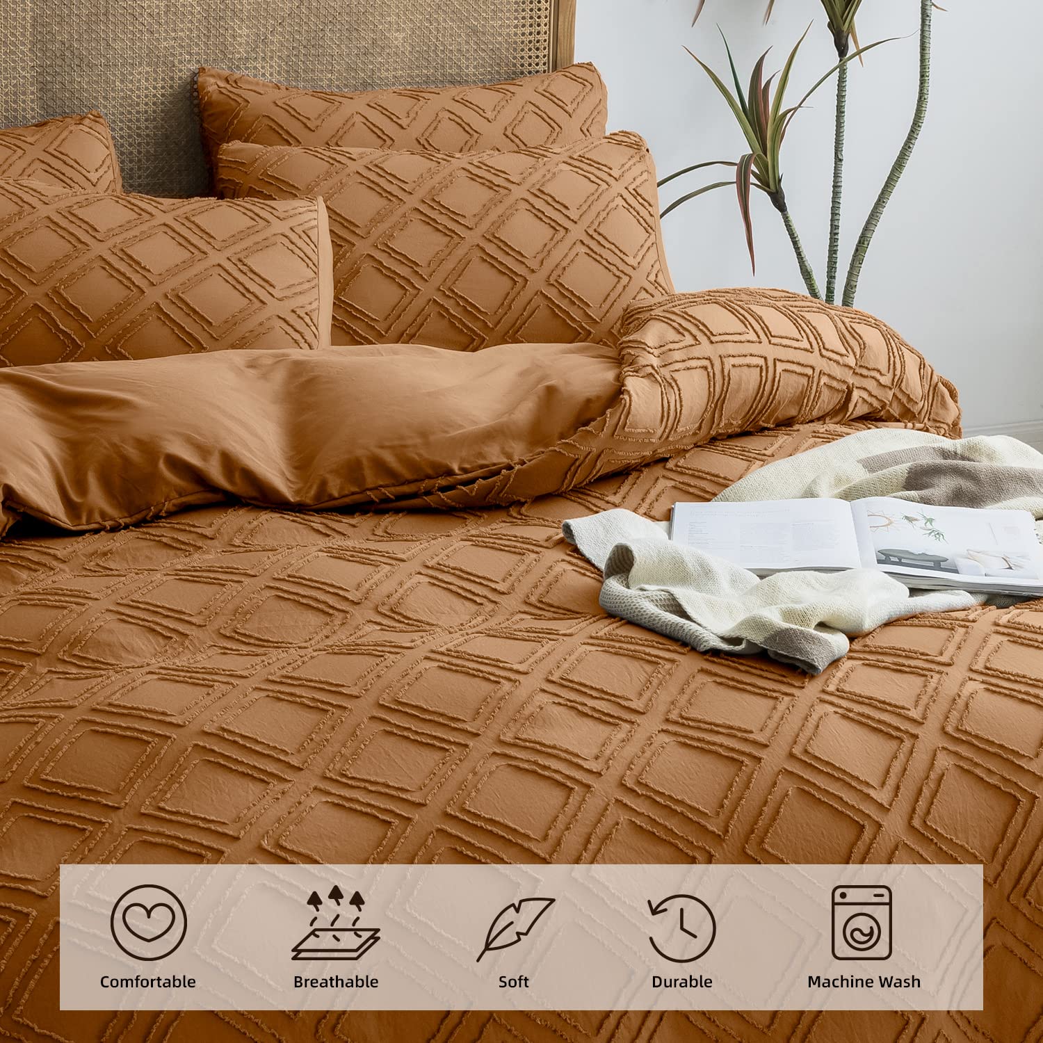 Foto 4 pulgar | Funda De Edredón Jellymoni King Rust, Juego De Ropa De Cama Con Mechones De Microfibra - Venta Internacional.