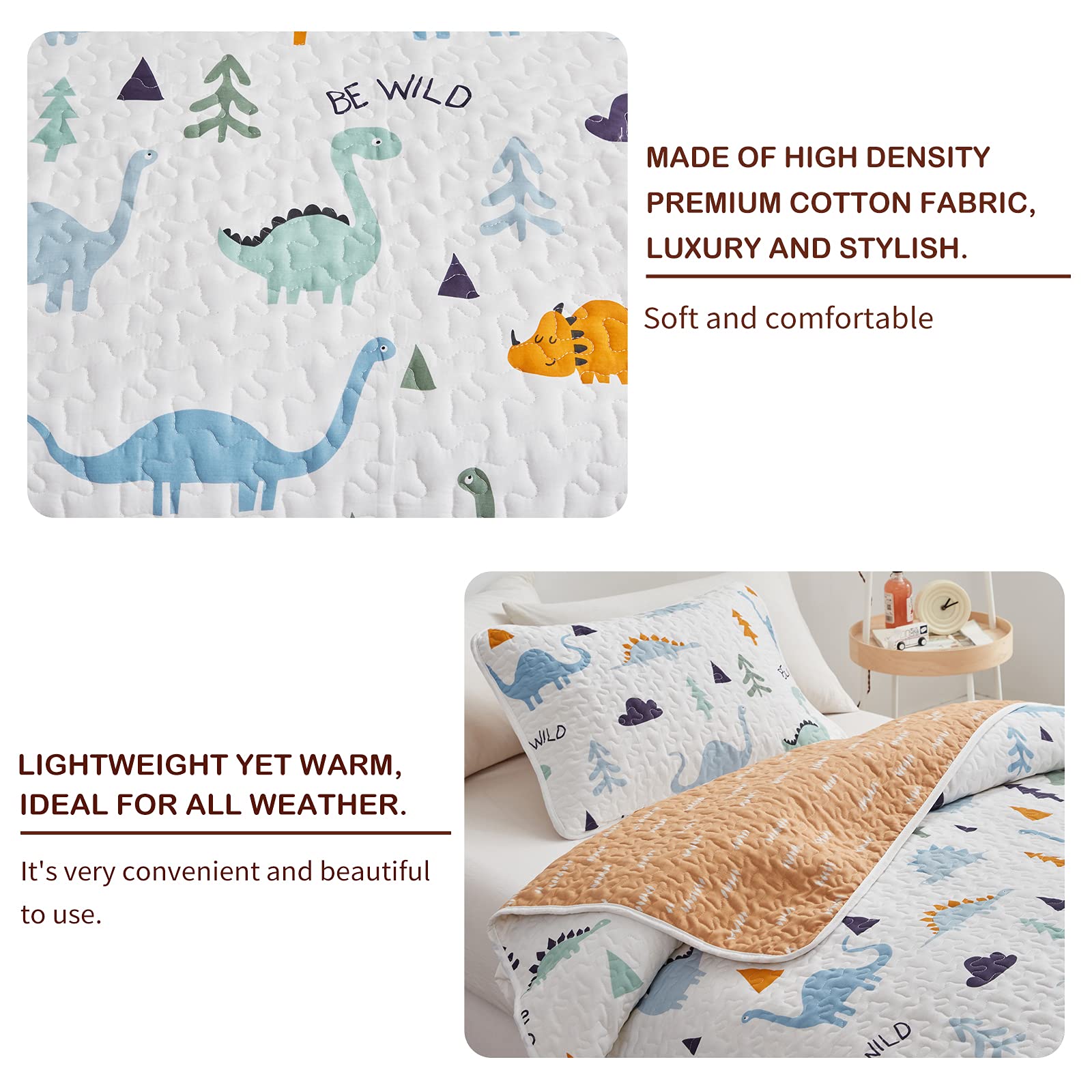 Foto 4 | Juego De Colcha Joyreap Con Diseño De Dinosaurio, Reversible, 100% Algodón, Doble - Venta Internacional.