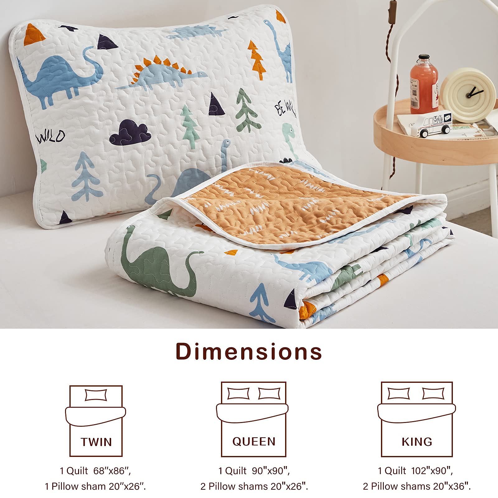 Foto 6 | Juego De Colcha Joyreap Con Diseño De Dinosaurio, Reversible, 100% Algodón, Doble - Venta Internacional.