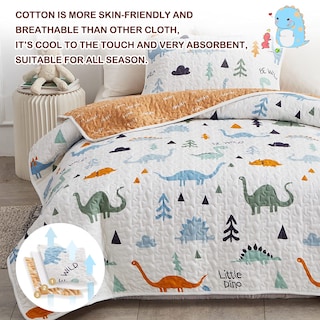 Foto 3 | Juego De Colcha Joyreap Con Diseño De Dinosaurio Reversible, 100% Algodón, Completo - Venta Internacional.