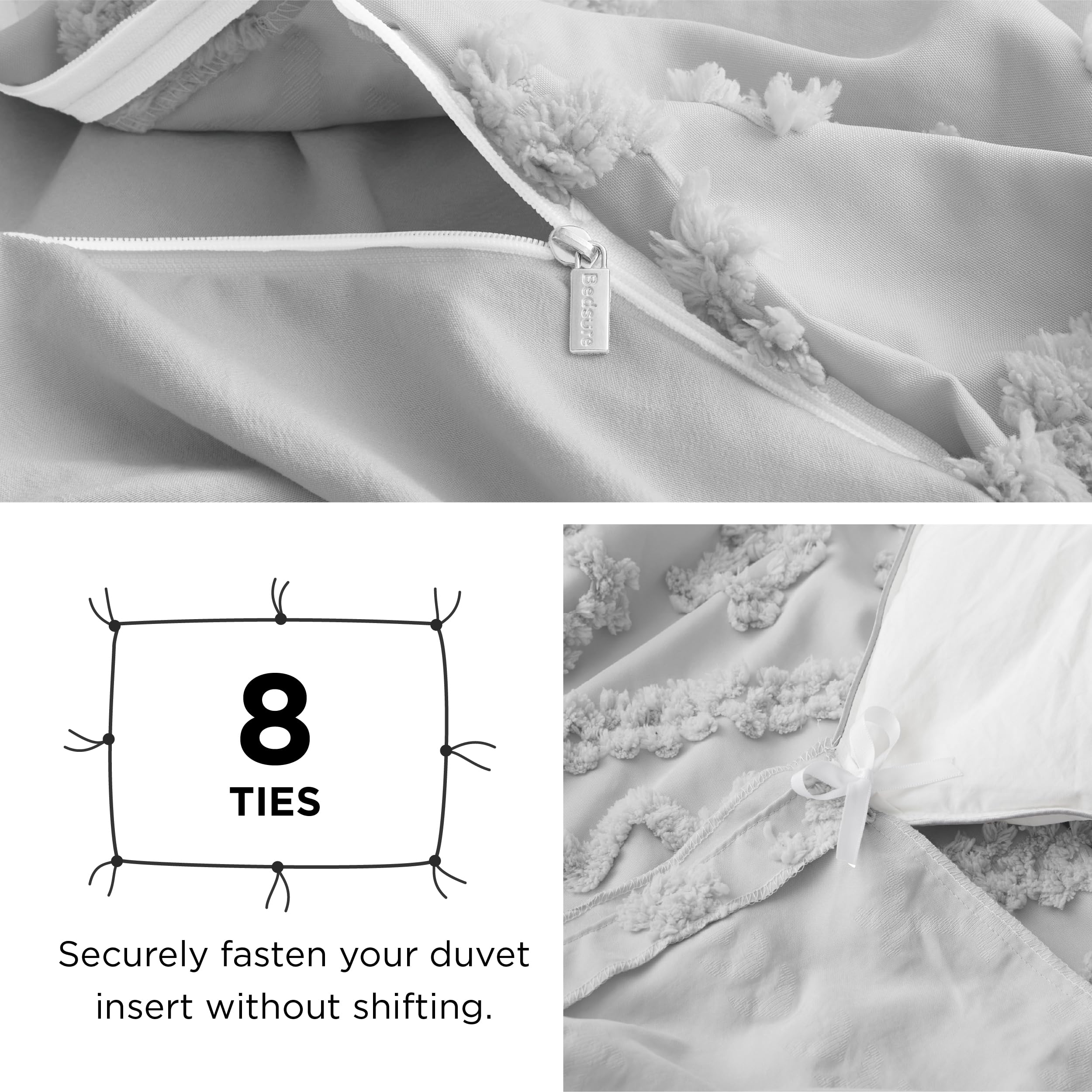 Foto 5 | Juego de Fundas de Edredón Bedsure Boho Queen Size Gris Claro 3 Piezas - Venta Internacional