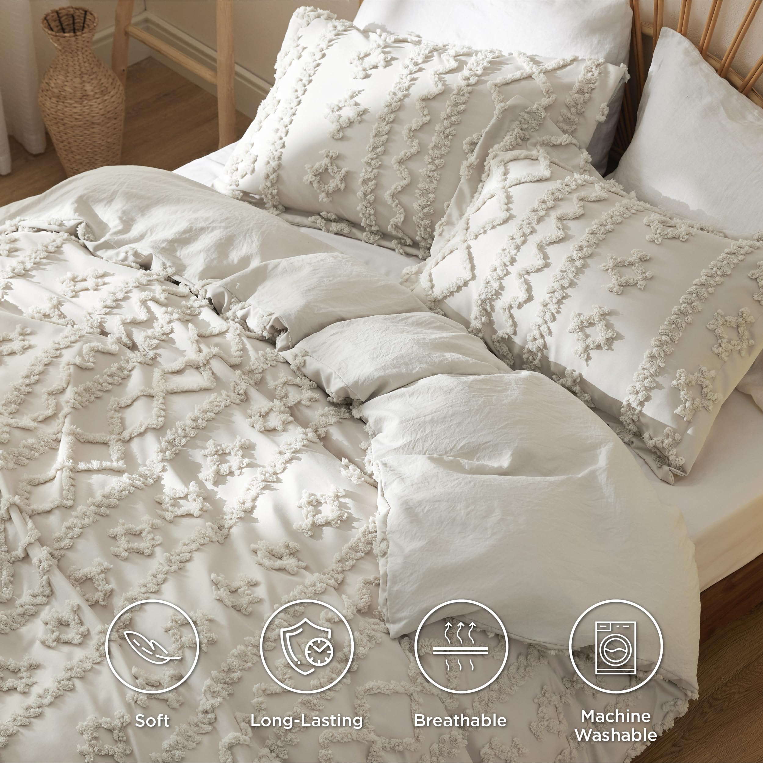 Foto 4 pulgar | Juego de Fundas de Edredón Bedsure Boho Queen Size Lino - Venta Internacional