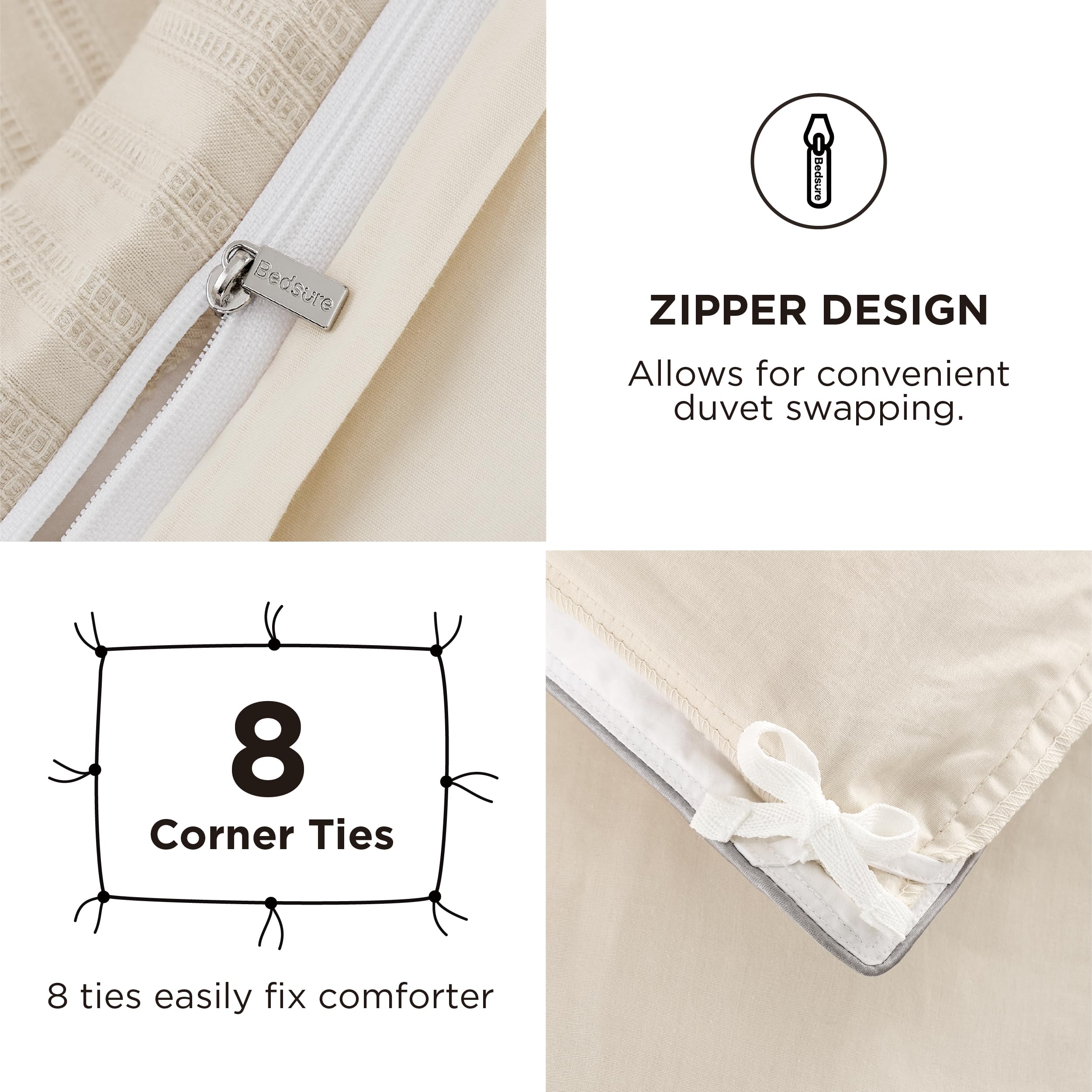 Foto 5 | Funda de Edredón de Algodón King Size Beige + 2 Fundas - Venta Internacional