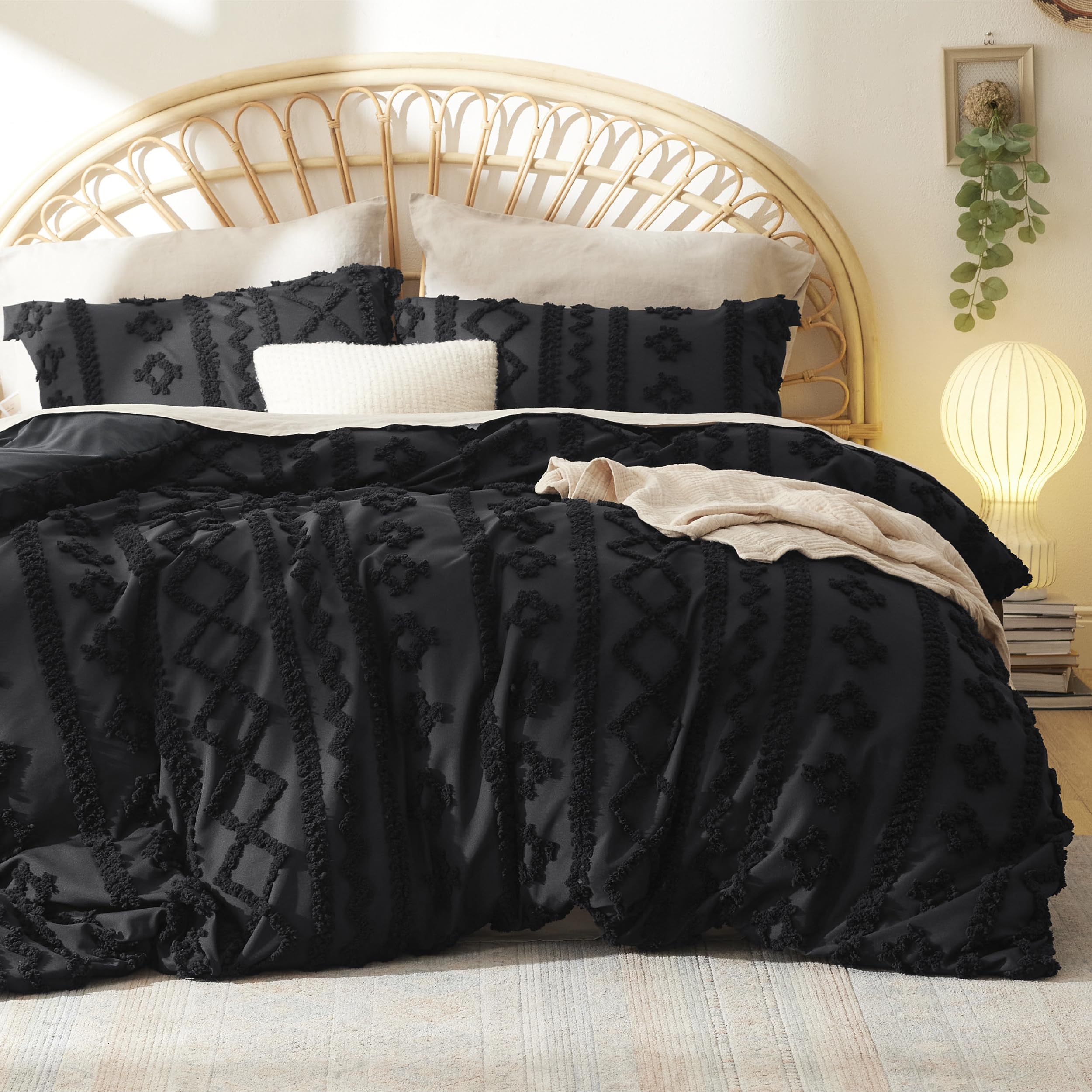 Juego de Funda de Edredón Bedsure Boho Queen Size con Bordado Negro - Venta Internacional