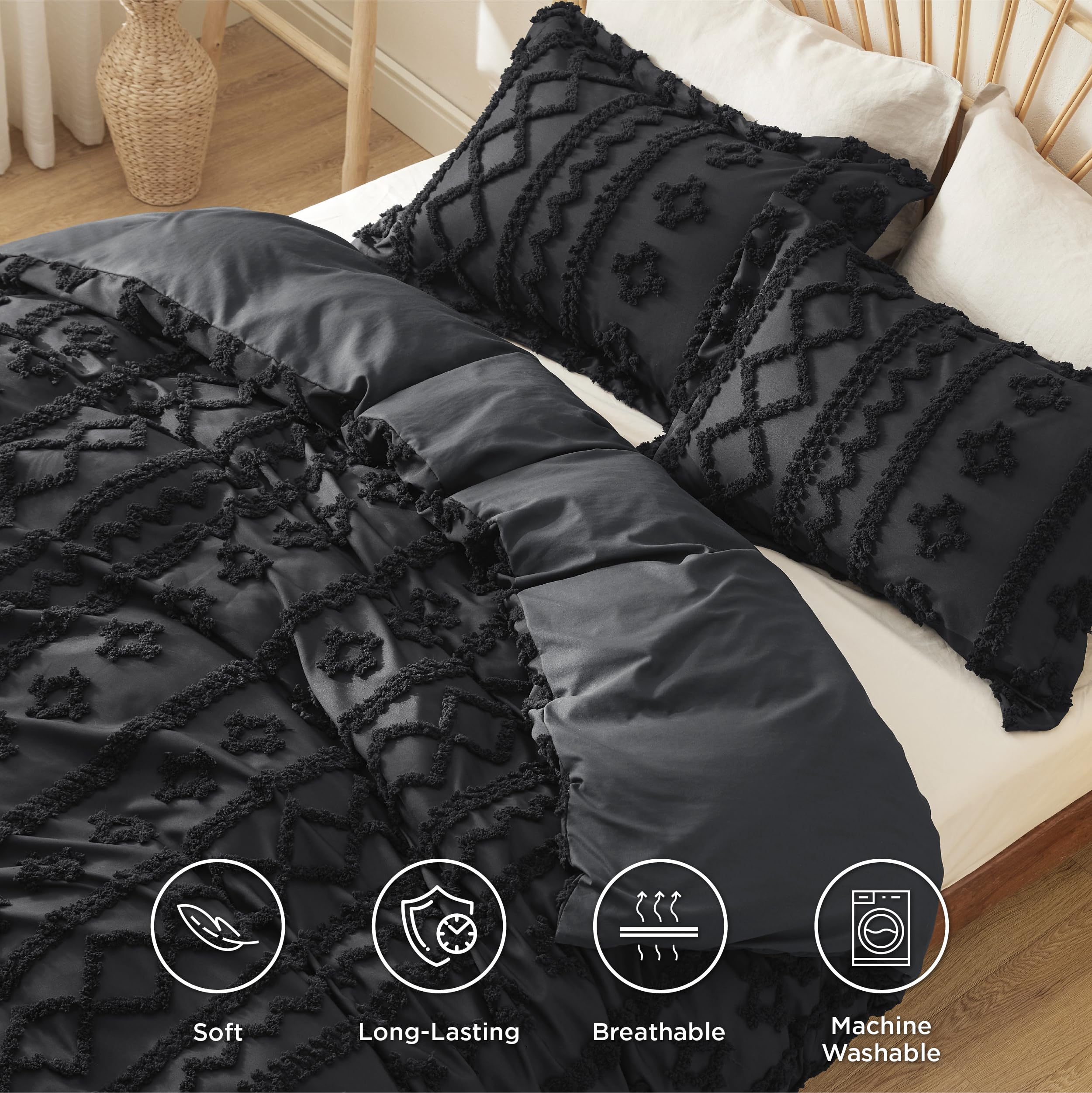 Foto 4 pulgar | Juego de Funda de Edredón Bedsure Boho Queen Size con Bordado Negro - Venta Internacional
