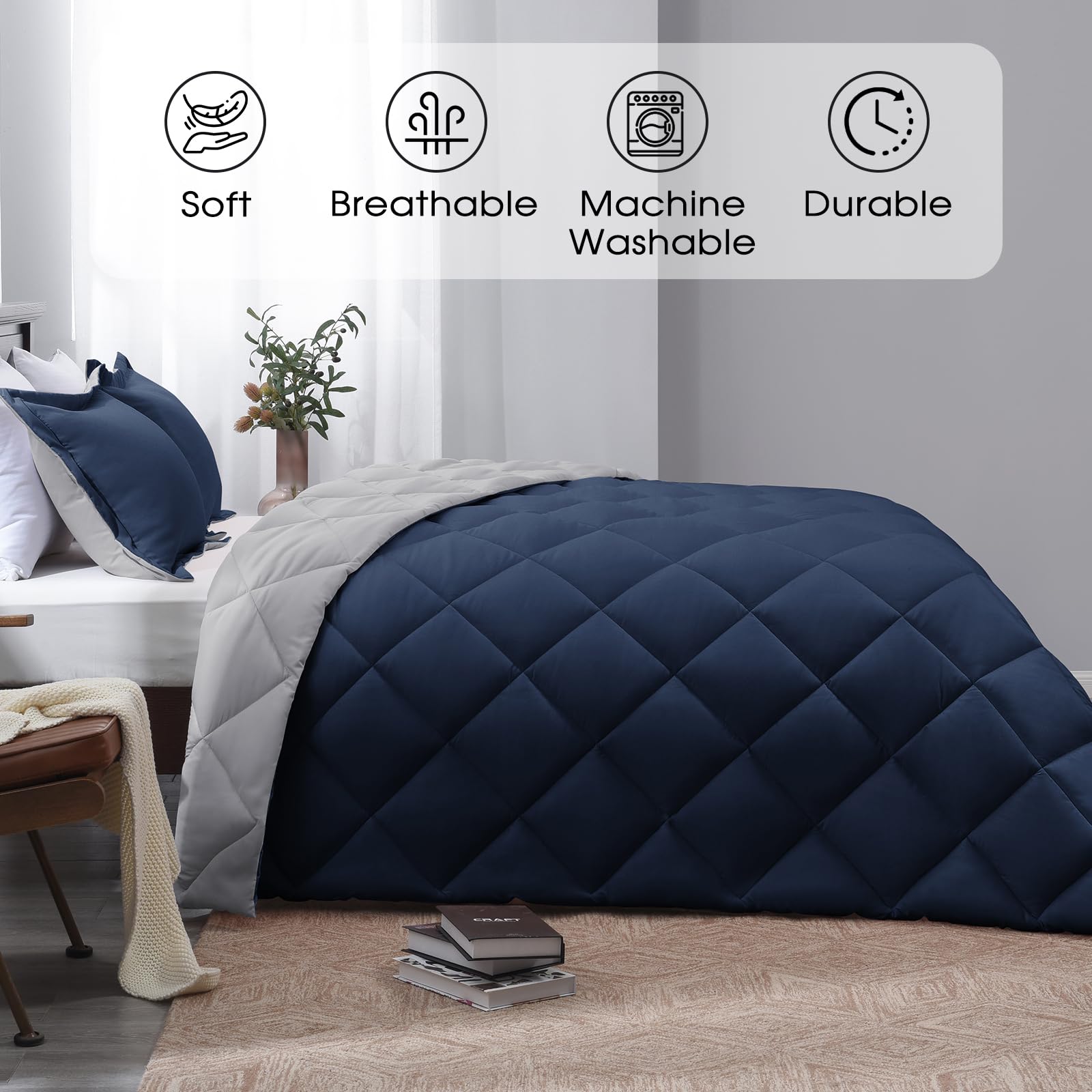 Foto 2 | Edredón King Size con Fundas de Almohada Basic Beyond Azul Marino 3 Piezas - Venta Internacional