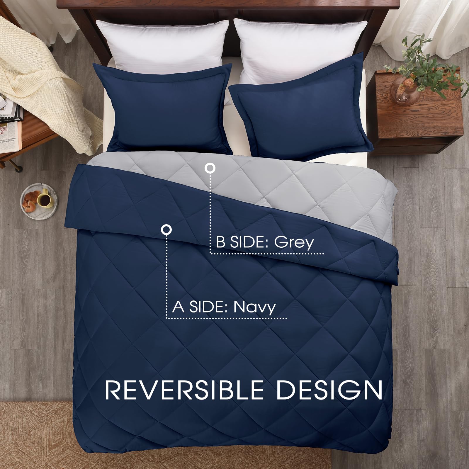 Foto 4 pulgar | Edredón King Size con Fundas de Almohada Basic Beyond Azul Marino 3 Piezas - Venta Internacional
