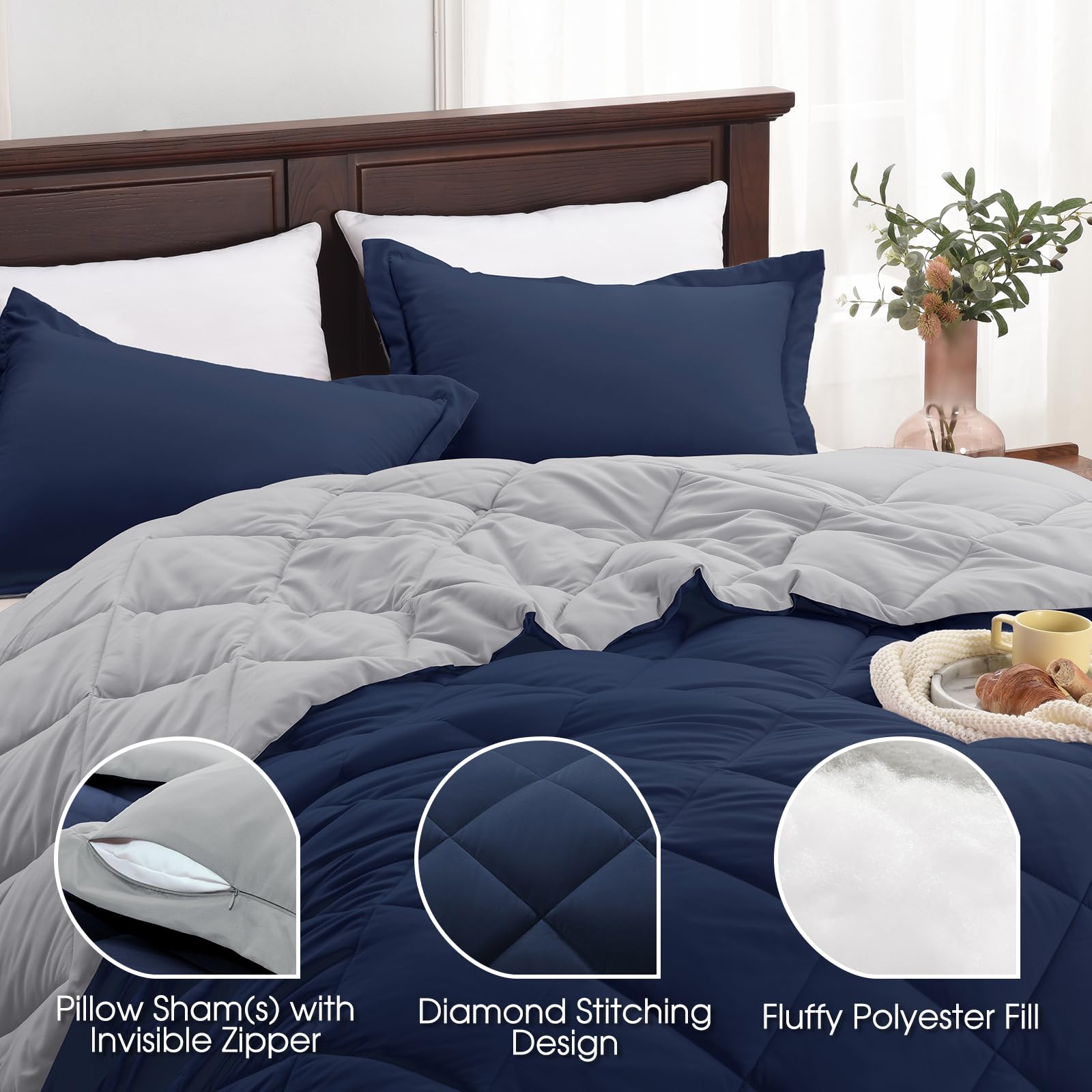 Foto 4 | Edredón King Size con Fundas de Almohada Basic Beyond Azul Marino 3 Piezas - Venta Internacional