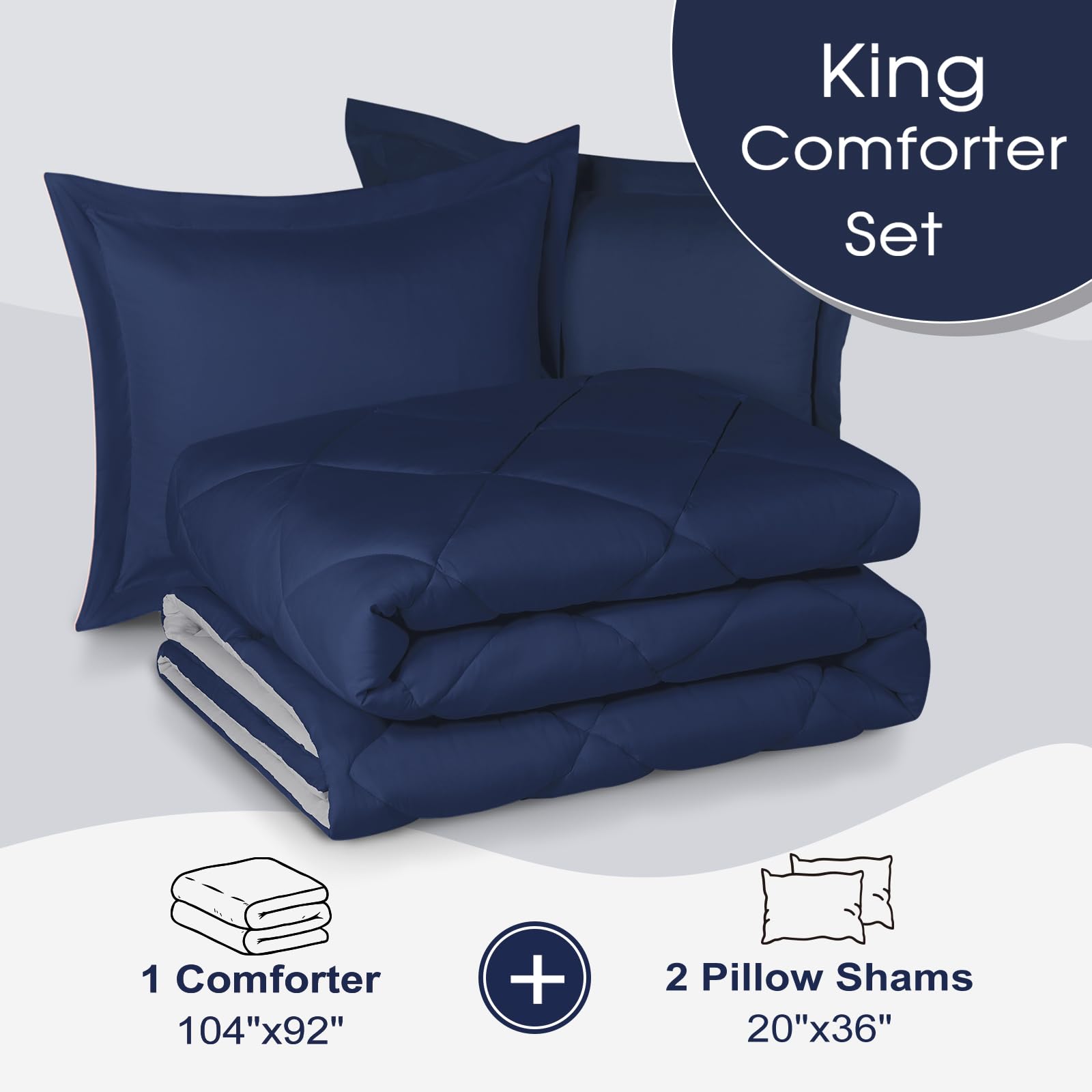 Foto 6 | Edredón King Size con Fundas de Almohada Basic Beyond Azul Marino 3 Piezas - Venta Internacional
