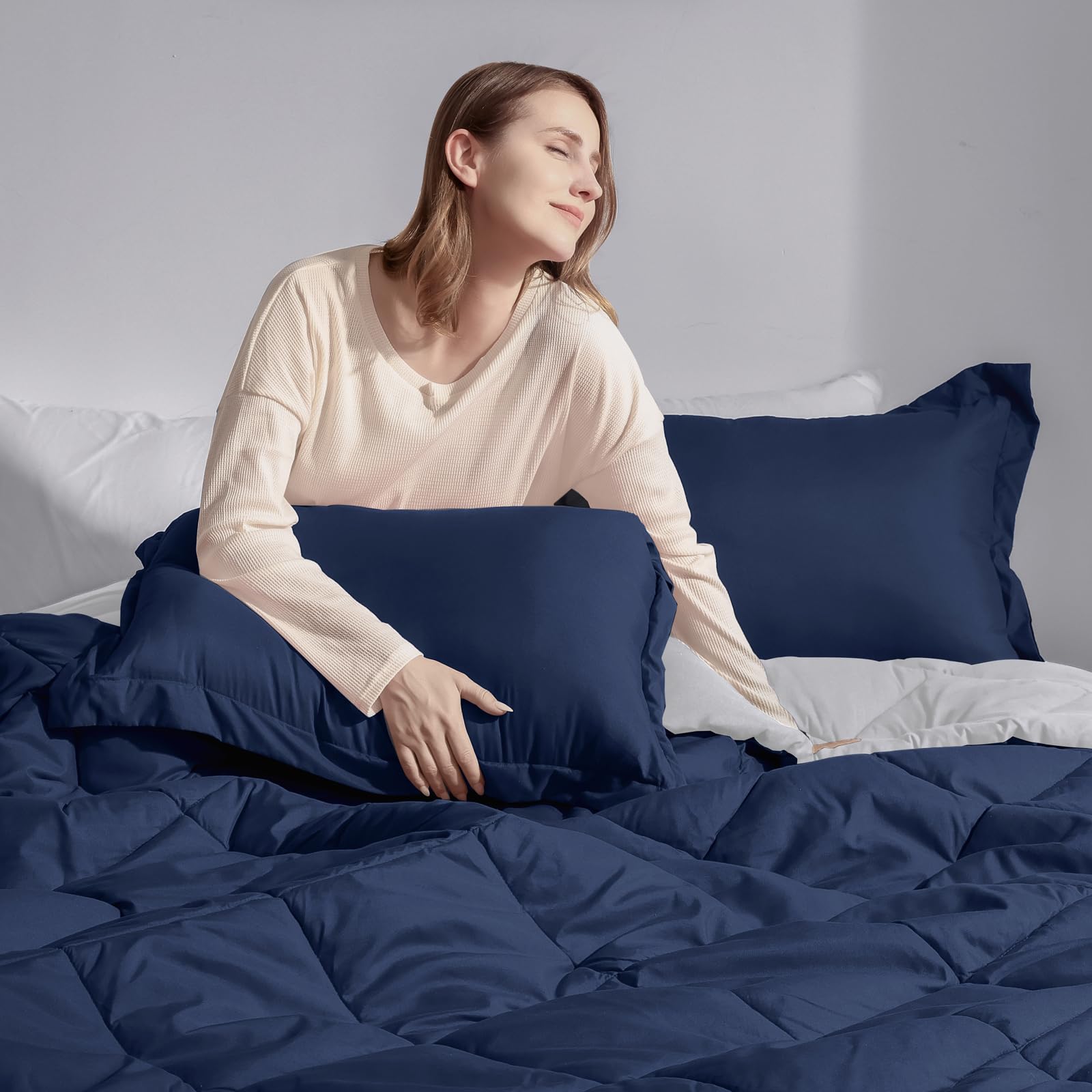 Foto 7 | Edredón King Size con Fundas de Almohada Basic Beyond Azul Marino 3 Piezas - Venta Internacional