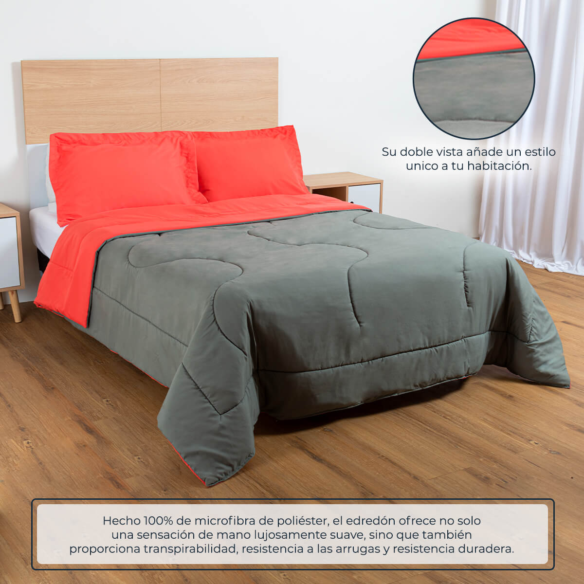 Foto 2 | Edredón Reversible Spring Air Essence color Coral y Gris King Size