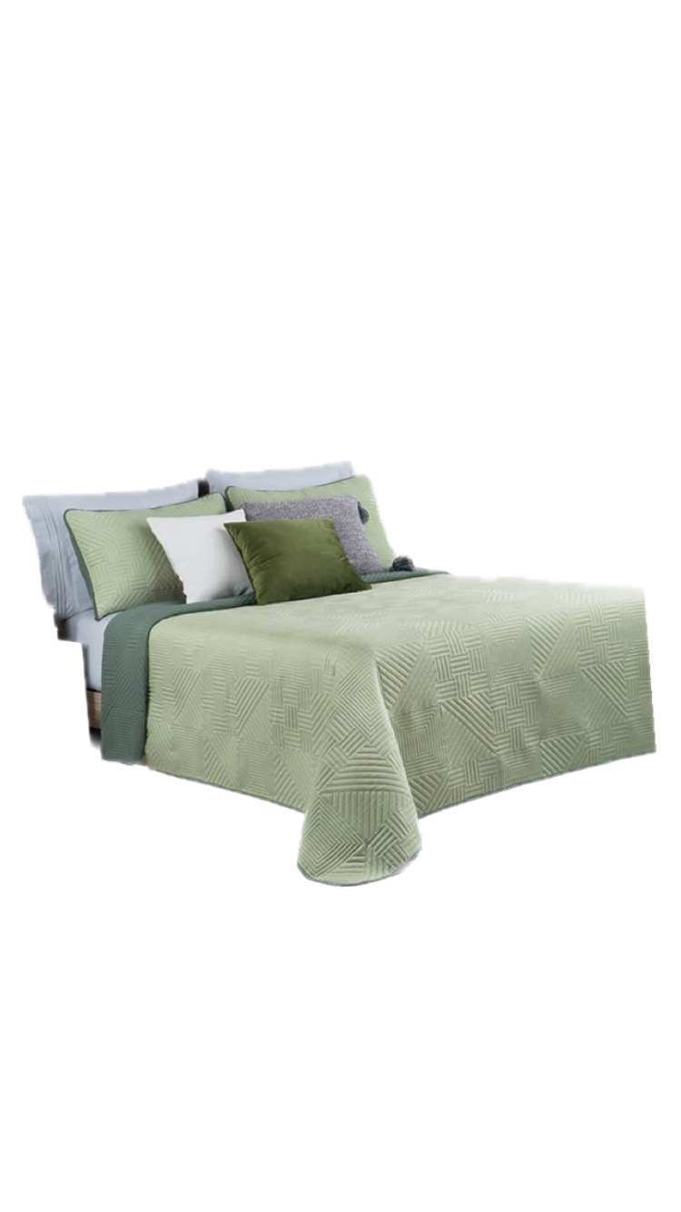 REAL TEXTIL Edredón Ligero Colcha Doble Vista con Fundas de Almohada, Capitonado sin Hilos (Verde - Verde Oscuro, M