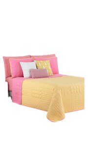 Foto 1 | Edredón Ligero Colcha Doble Vista con Fundas de Almohada, Capitonado sin Hilos (Amarillo - Rosa, KS) FUNBU