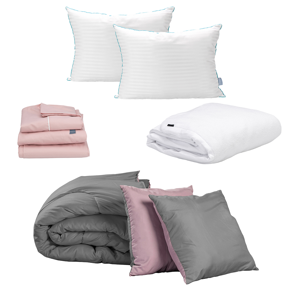Set De Edredón Dicasa Couzy Lila Y Gris + Sábanas Royal + Protector Cloud + 2 Almohadas Royal Twin King Size