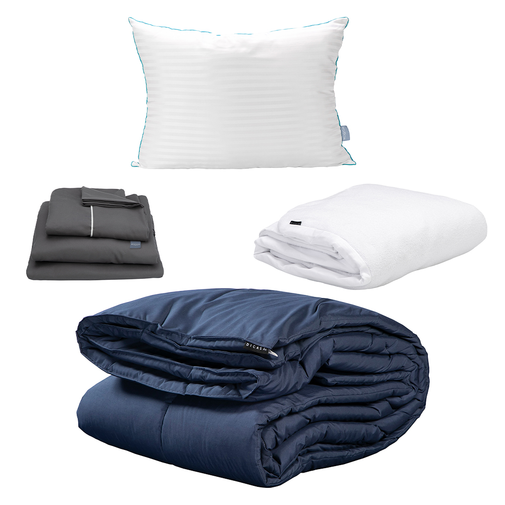 Edredón Dicasa Homy Azul Marino + Sábanas Royal + Protector Cloud + Almohada Royal Individual