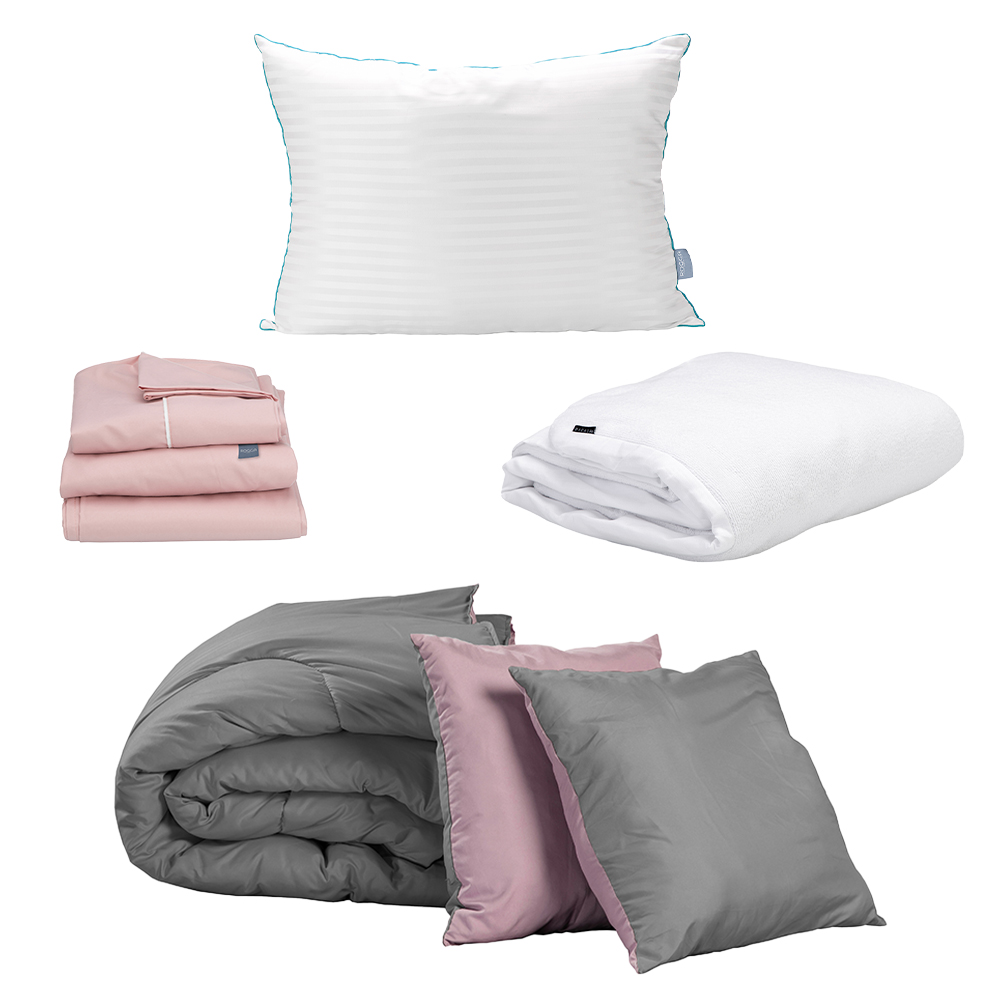 Set De Edredón Dicasa Couzy Lila Y Gris + Sábanas Royal + Protector Cloud + Almohada Royal Individual