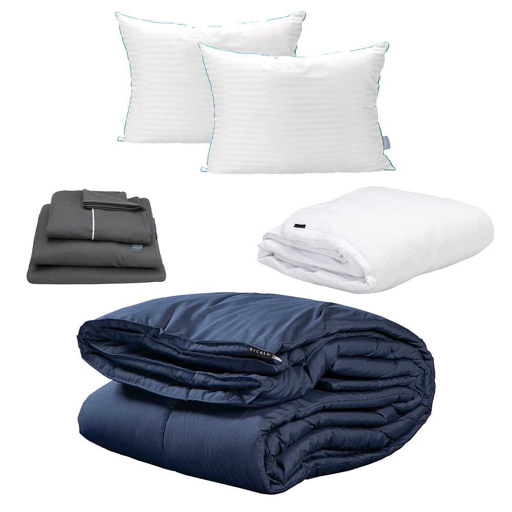 Edredón Dicasa Homy Azul Marino + Sábanas Royal + Protector Cloud + 2 Almohadas Royal Twin King Size