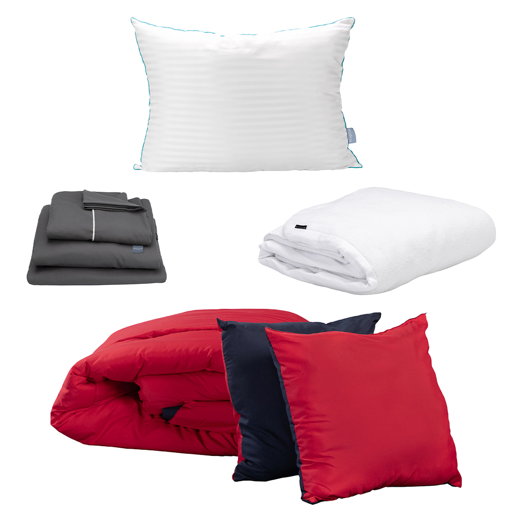 Set de Edredón Dicasa Couzy Rojo y Azul + Sábanas Royal + Protector Cloud + Almohada Royal Individual
