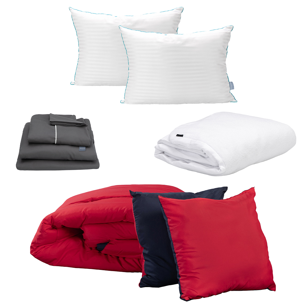 Set De Edredón Dicasa Couzy Rojo Y Azul + Sábanas Royal + Protector Cloud + 2 Almohadas Royal Twin King Size
