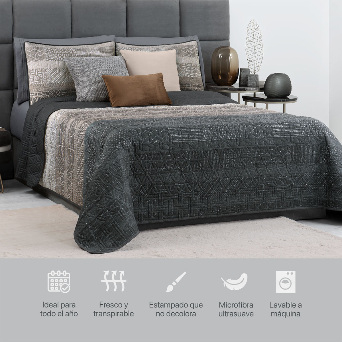 Foto 6 | Edredón Pinsonic Real Textil Doble Vista Gris Samurai King Size