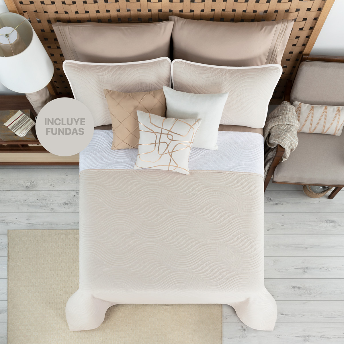 Foto 2 | Edredón Ligero Matrimonial con Fundas de Almohada Real Textil Pinsonic Doble Vista Blanco -Beige