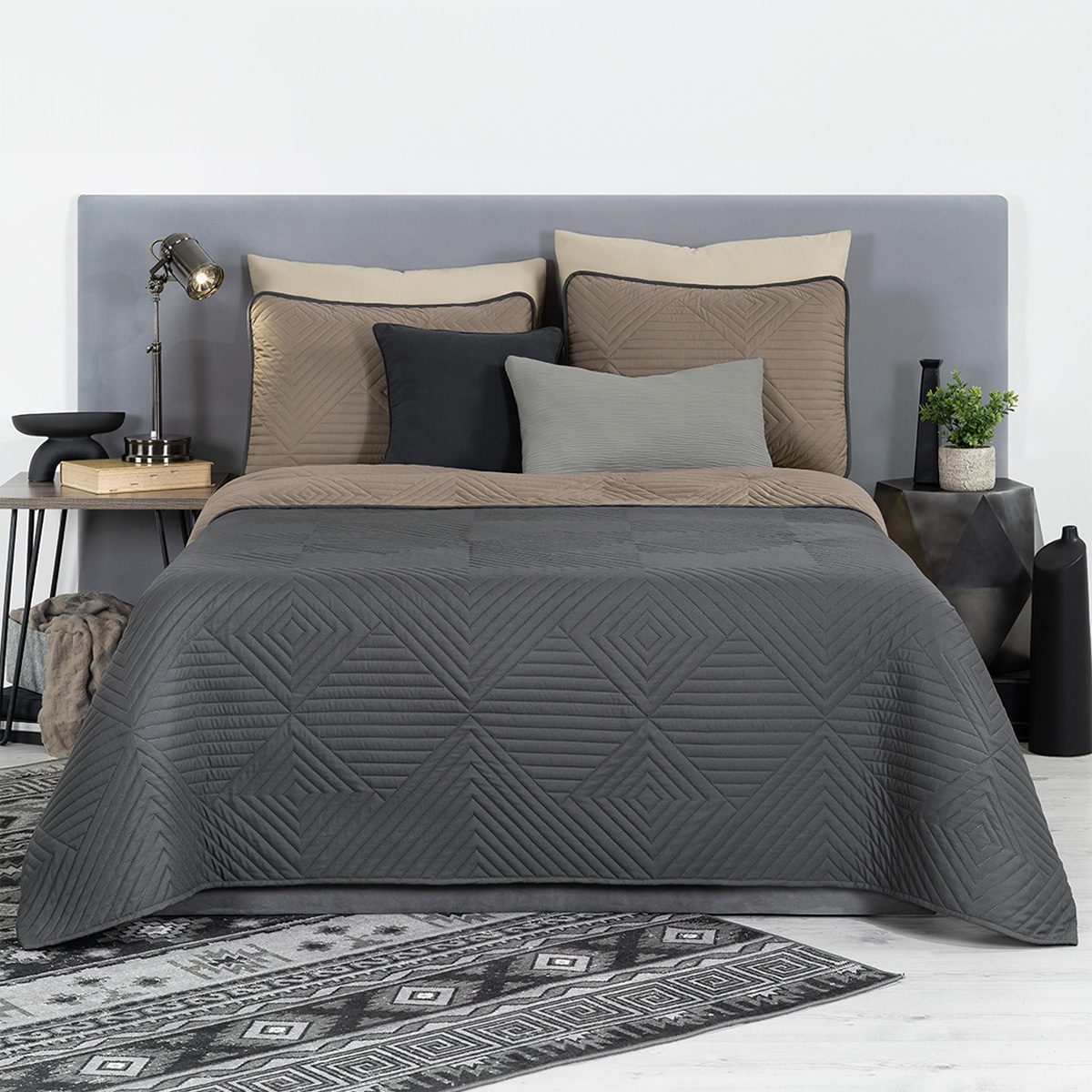 Edredón King Size Pinsonic Real Textil Doble Vista Gris Oscuro