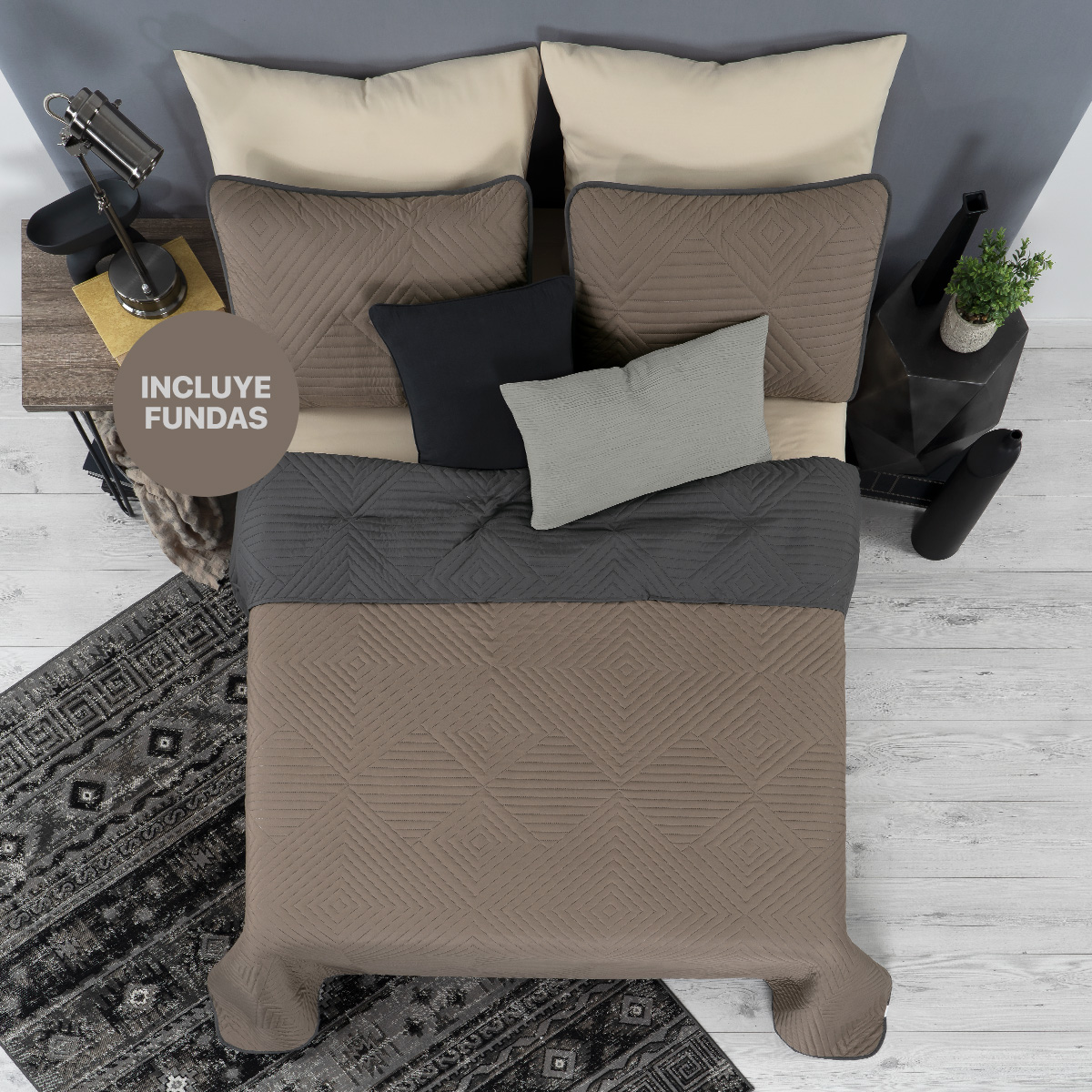 Foto 2 | Edredón Ligero Individual con Funda de Almohada Real Textil Pinsonic Doble Vista Gris Oscuro - Café