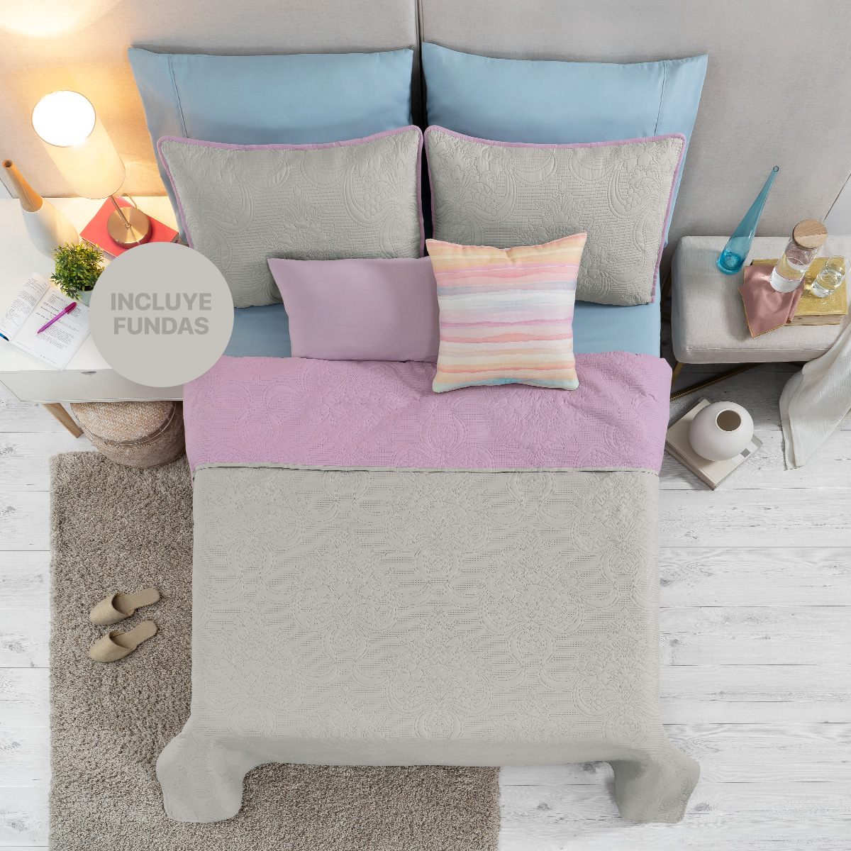 Foto 2 | Edredón Ligero Matrimonial con Fundas de Almohada Real Textil Pinsonic Doble Vista Violeta - Gris
