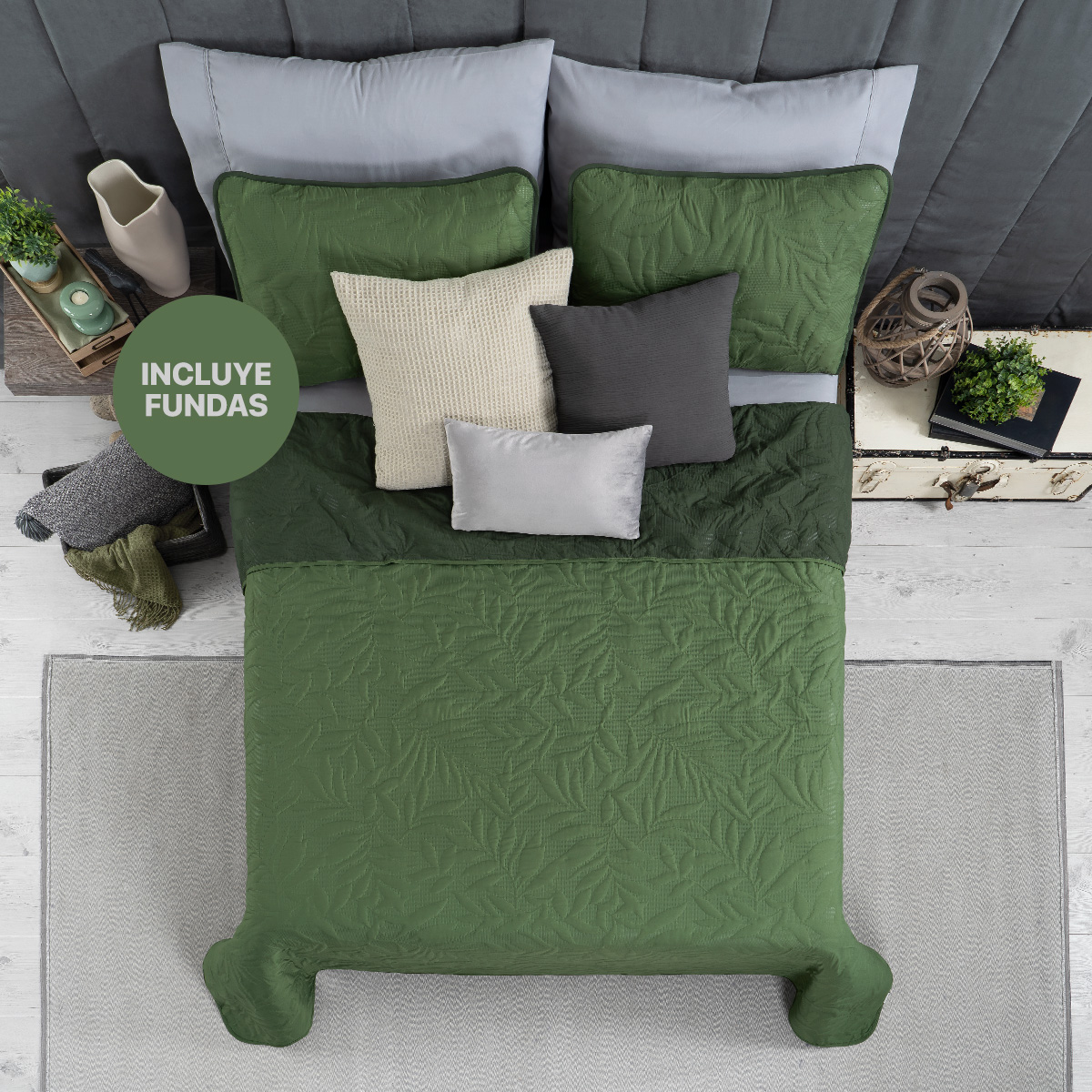Foto 3 pulgar | Edredón Ligero Queen Size con Fundas de Almohada Real Textil Pinsonic Doble Vista Verde Oscuro - Verde Oliva
