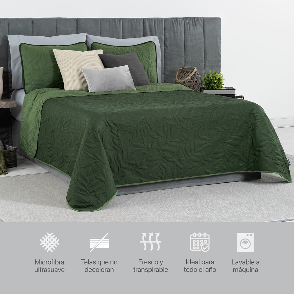 Foto 6 | Edredón Ligero Queen Size con Fundas de Almohada Real Textil Pinsonic Doble Vista Verde Oscuro - Verde Oliva