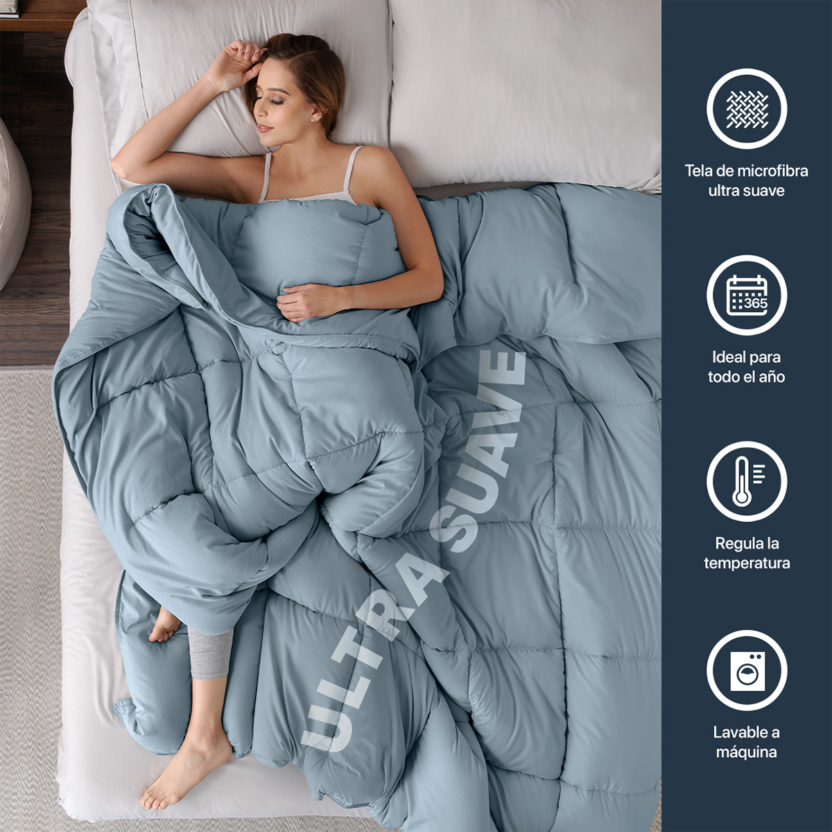 Foto 4 pulgar | Edredón Duvet Esquimal Azul Queen Size