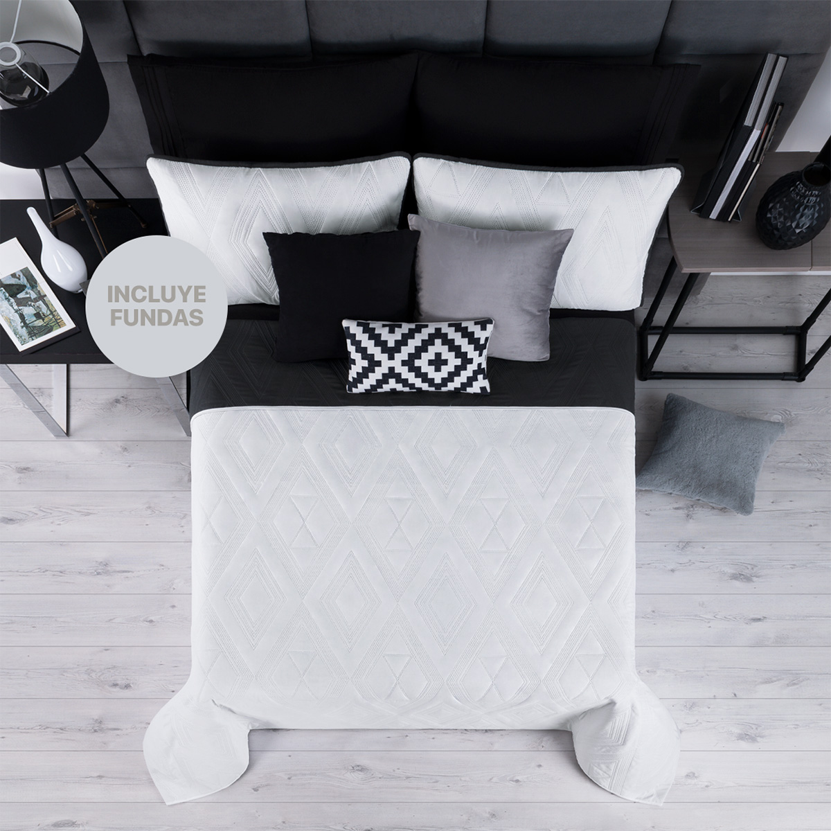 Foto 2 | Edredón Ligero Matrimonial con Fundas de Almohada Real Textil Pinsonic Doble Vista Negro - Blanco