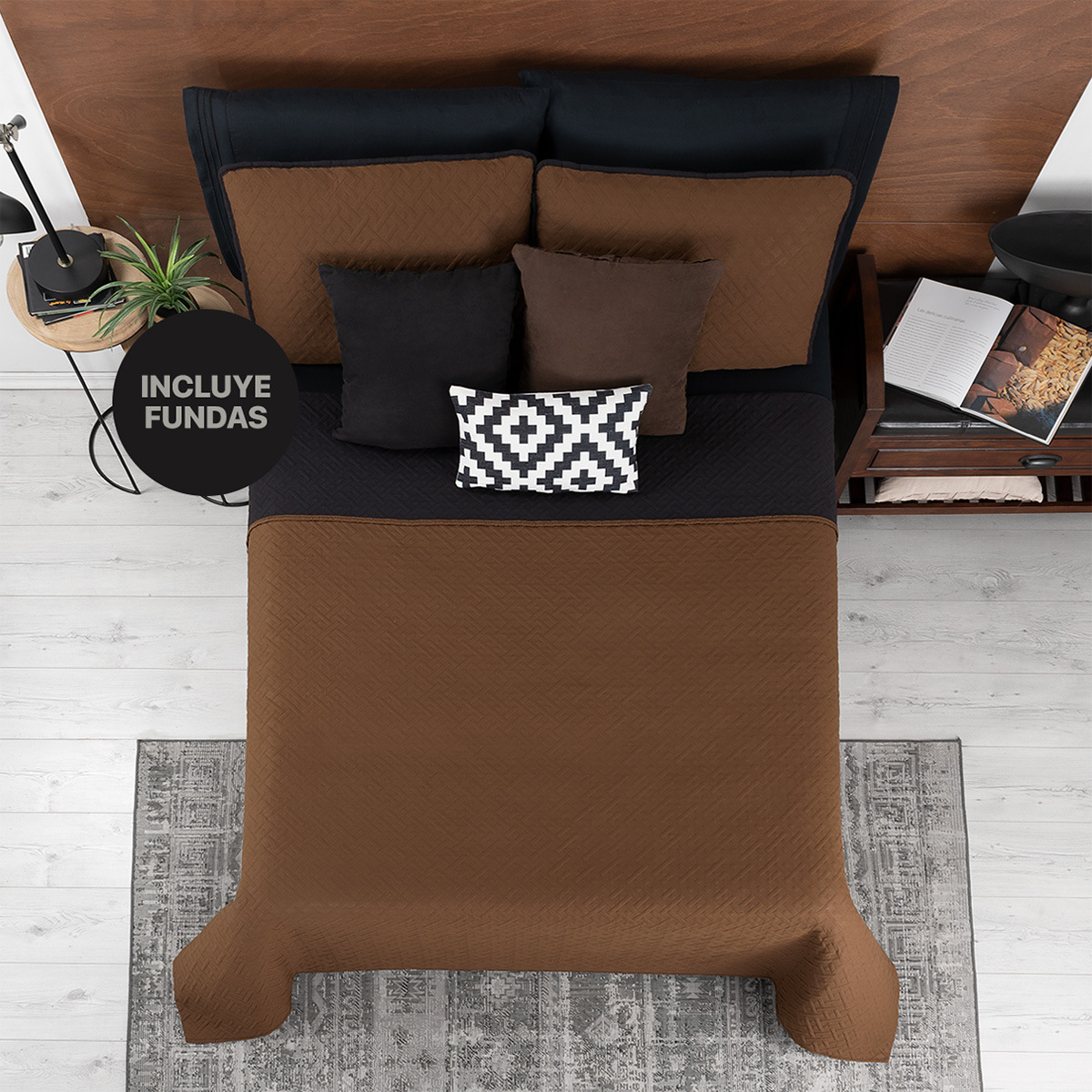 Foto 2 | Edredón Ligero King Size con Fundas de Almohada Real Textil Pinsonic Doble Vista Negro - Ocre