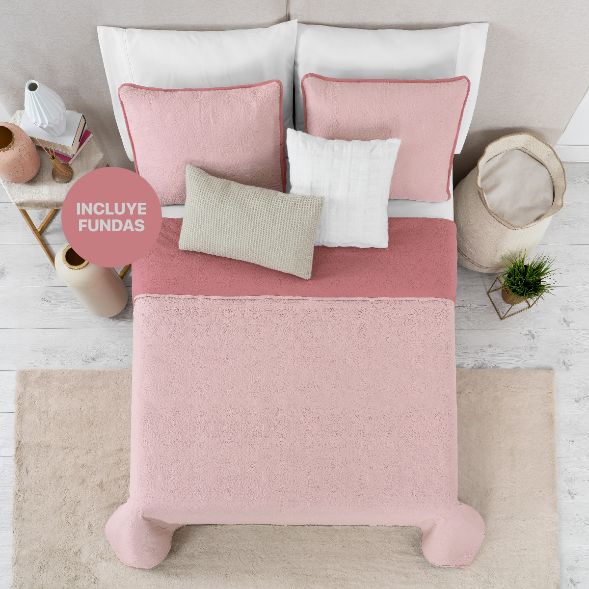 Foto 2 | Edredón Ligero Matrimonial con Fundas de Almohada Real Textil Pinsonic Doble Vista Rosa Oscuro - Rosa