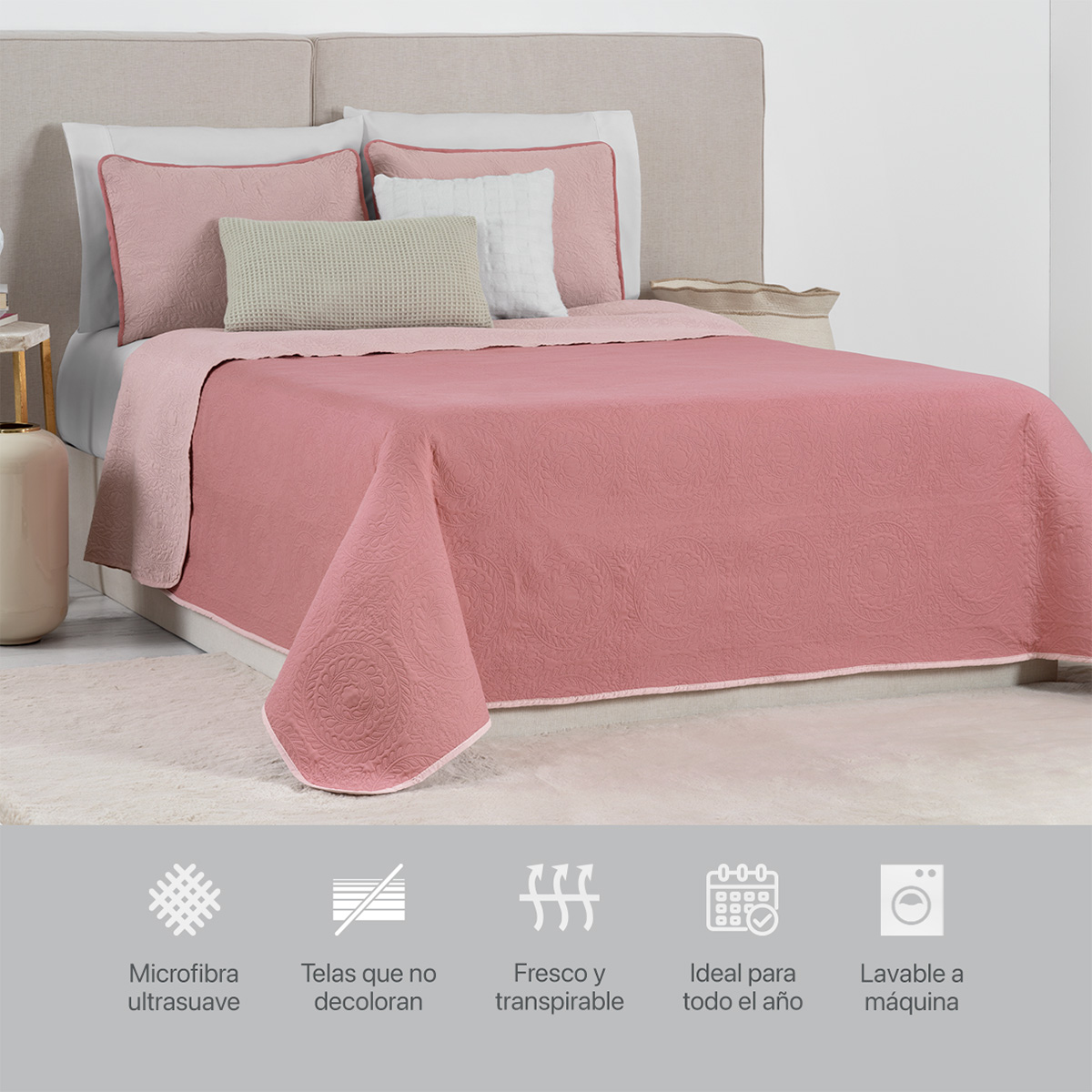 Foto 7 pulgar | Edredón Ligero Matrimonial con Fundas de Almohada Real Textil Pinsonic Doble Vista Rosa Oscuro - Rosa