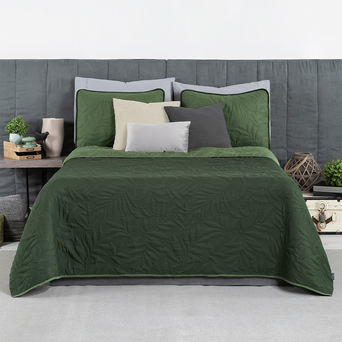 Edredón Pinsonic Real Textil Doble Vista Verde Oscuro - Verde Oliva King  Size