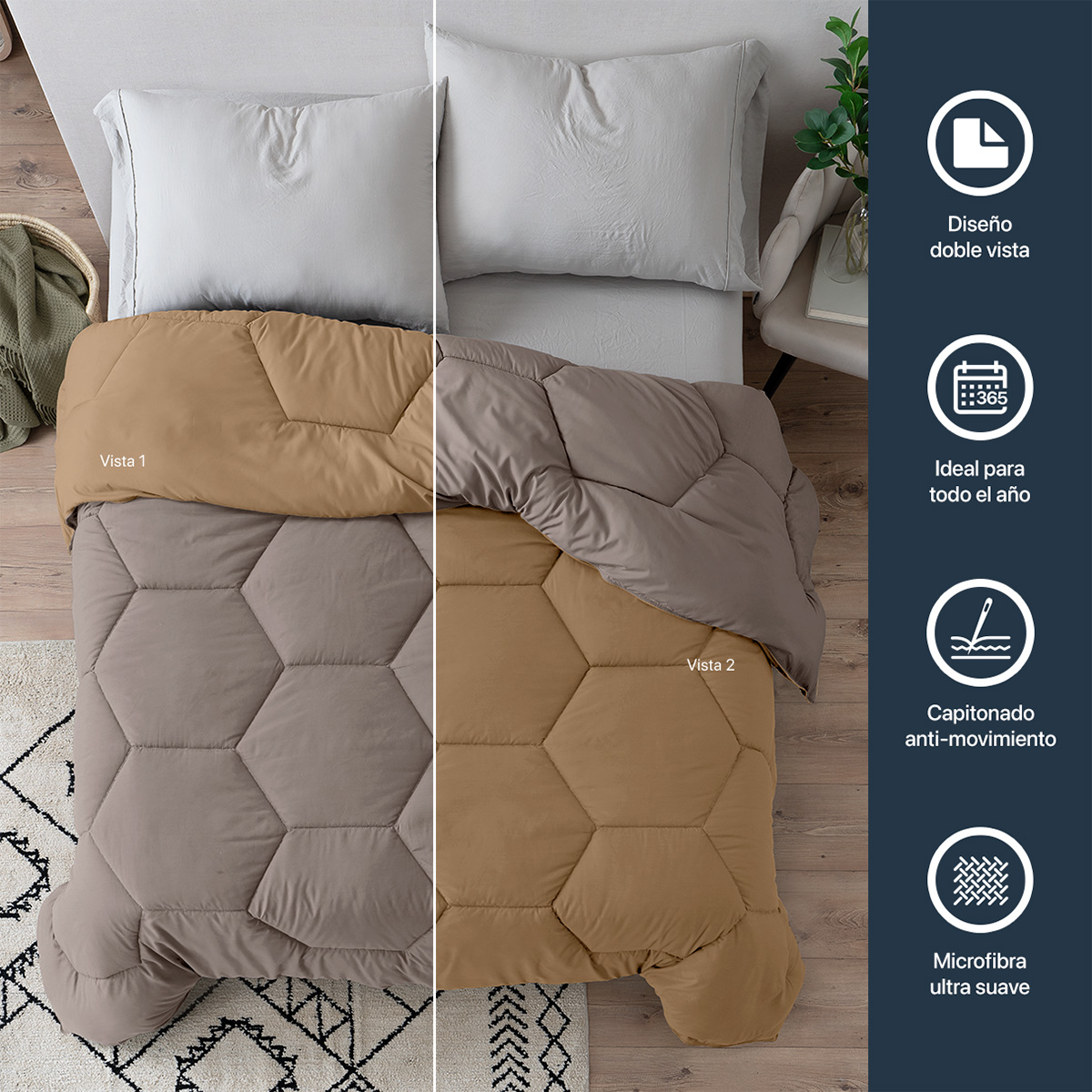 Foto 4 pulgar | Edredón Duvet Relleno Tipo Down Esquimal Doble Vista Café - Canela King Size Xl