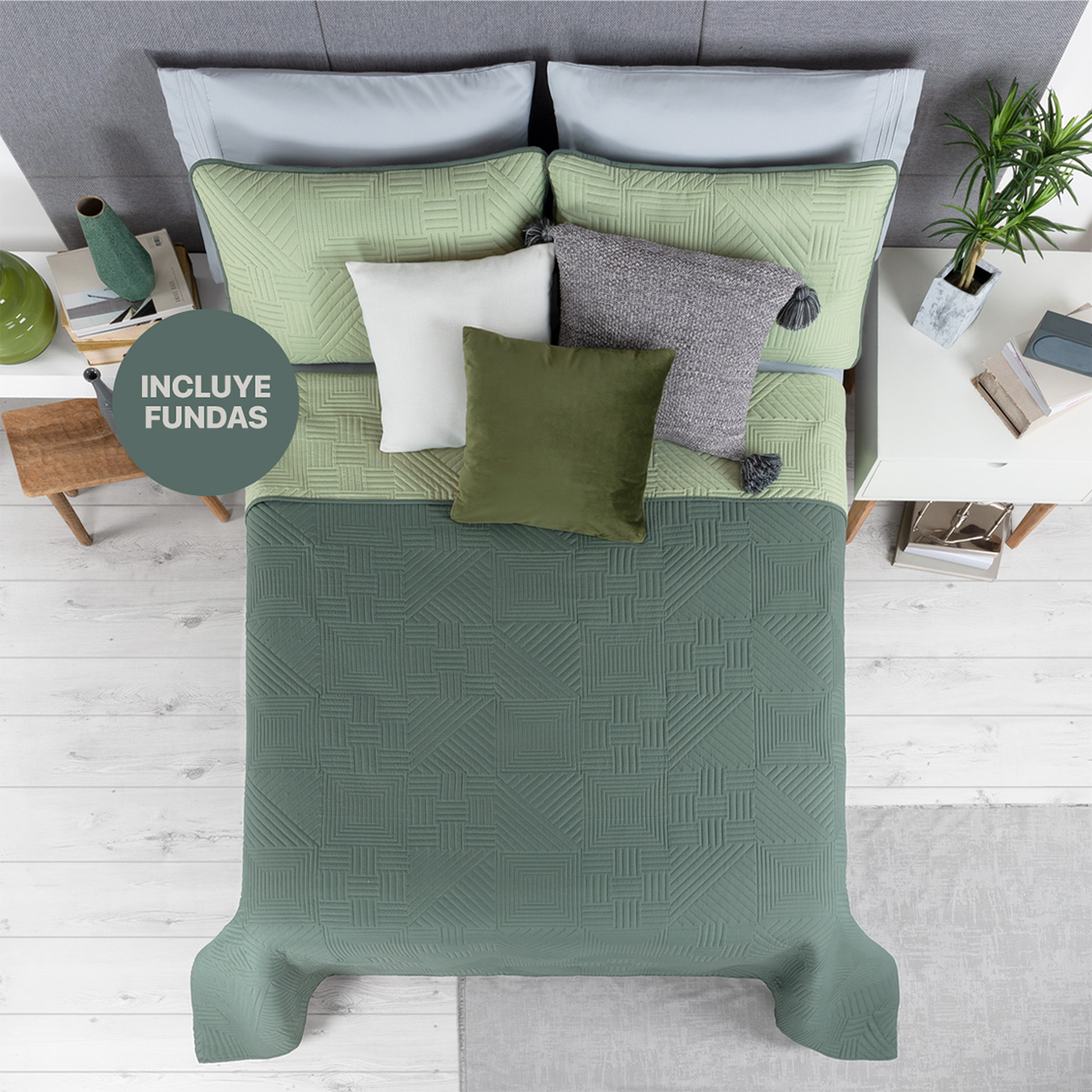 Foto 2 | Edredón Ligero King Size con Fundas de Almohada Real Textil Pinsonic Doble Vista Verde - Verde Oscuro