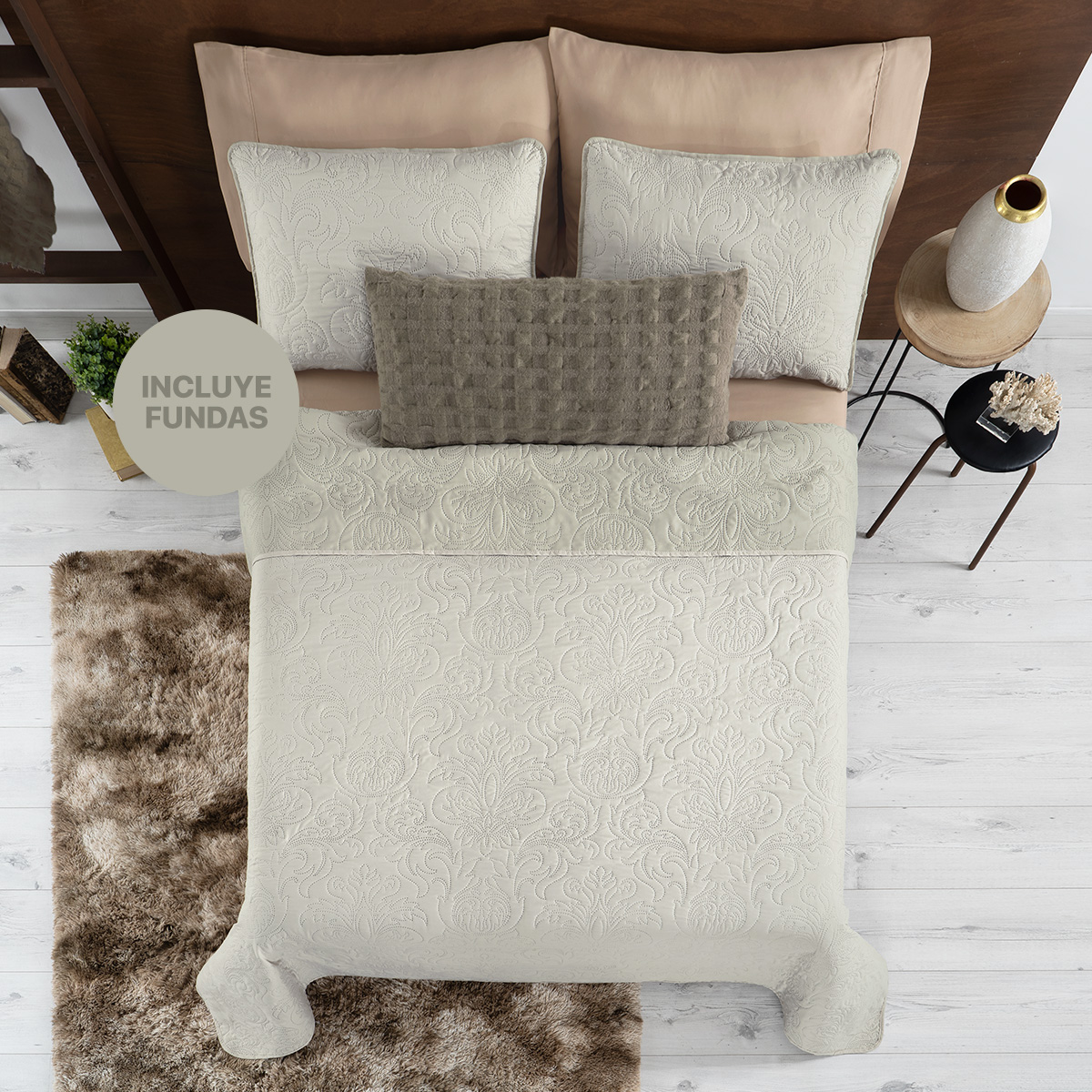 Foto 2 | Edredón Ligero Queen Size con Fundas de Almohada Real Textil Pinsonic Doble Vista Khaki - Beige