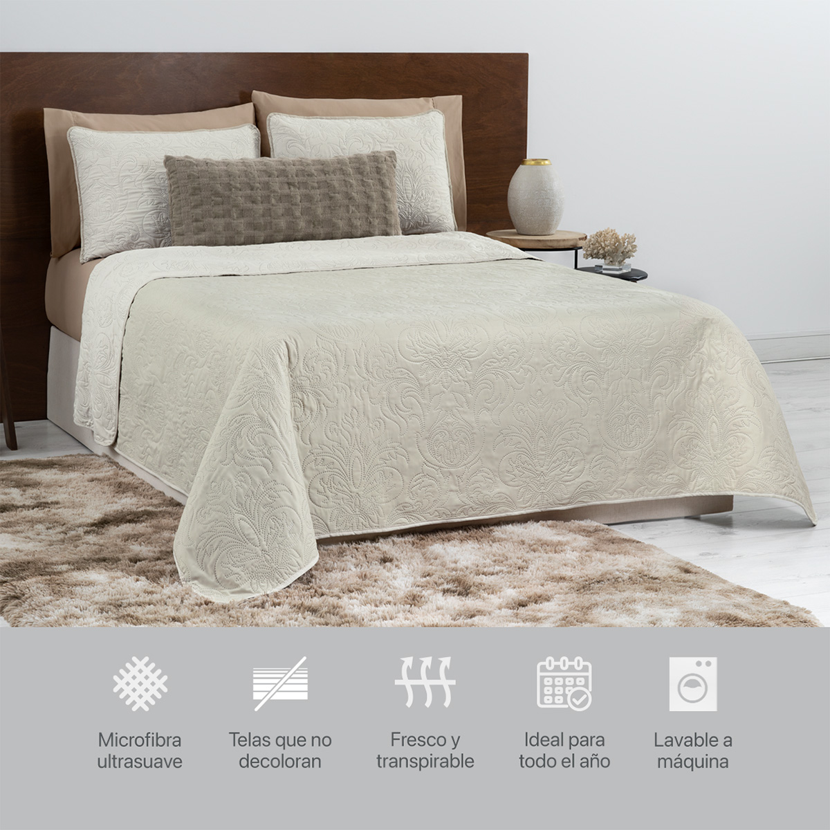 Foto 6 | Edredón Ligero Queen Size con Fundas de Almohada Real Textil Pinsonic Doble Vista Khaki - Beige