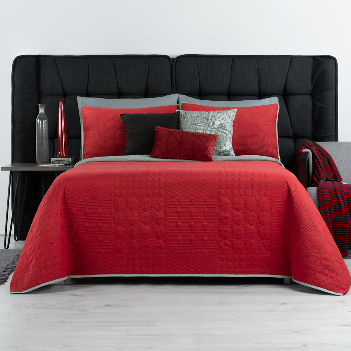 Foto 1 | Edredón Ligero Queen Size con Fundas de Almohada Real Textil Pinsonic Doble Vista Rojo - Gris