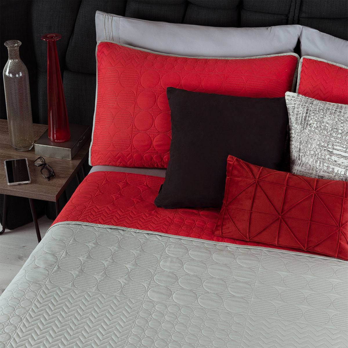 Foto 7 | Edredón Ligero Queen Size con Fundas de Almohada Real Textil Pinsonic Doble Vista Rojo - Gris