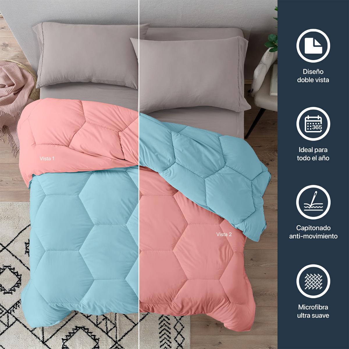 Foto 4 pulgar | Edredón Duvet Relleno Tipo Down Esquimal Doble Vista Azul Claro - Coral Matrimonial