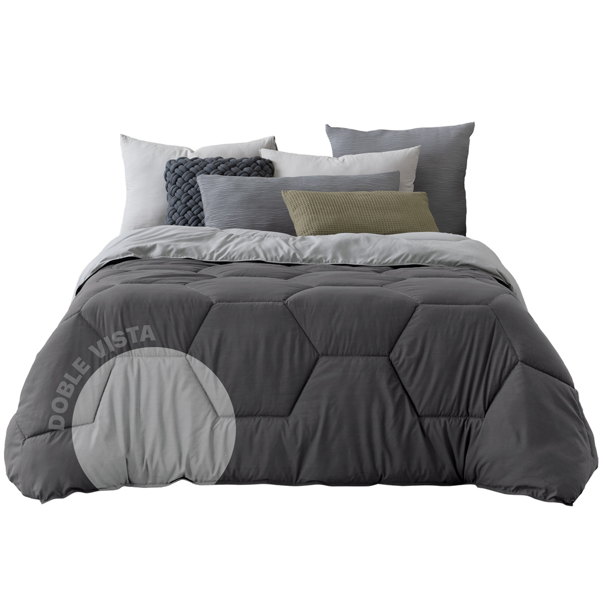 Edredón Duvet Relleno Tipo Down Esquimal Doble Vista Gris Oscuro - Gris Matrimonial Xl