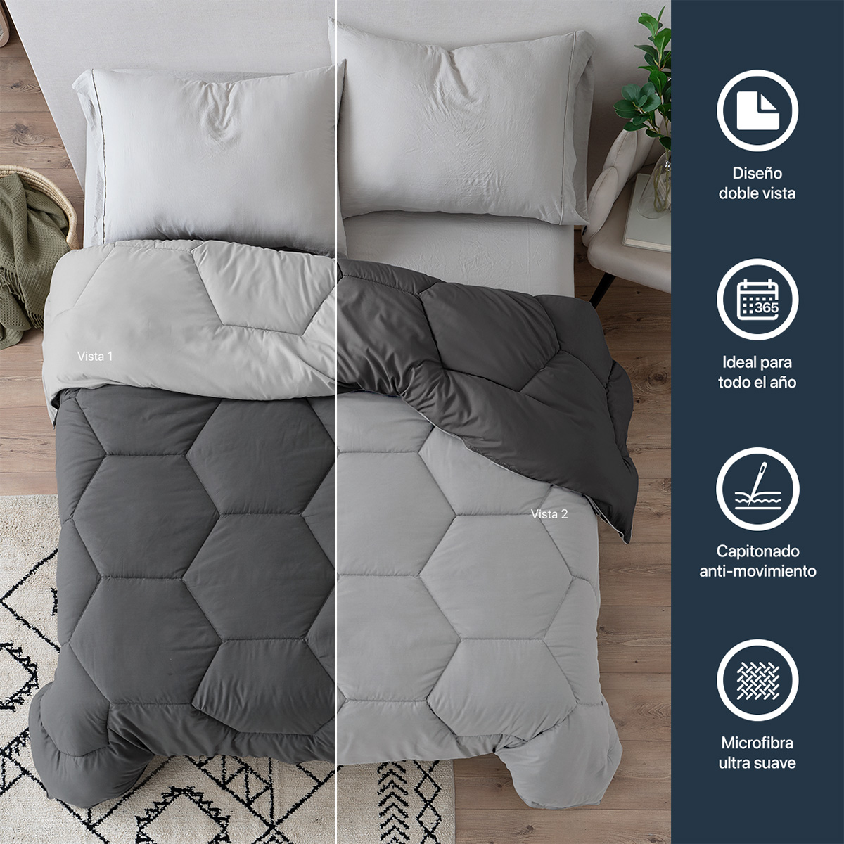 Foto 4 pulgar | Edredón Duvet Relleno Tipo Down Esquimal Doble Vista Gris Oscuro - Gris Matrimonial Xl