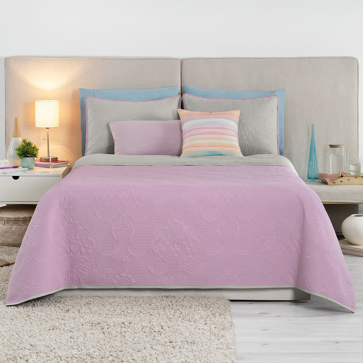 Foto 1 | Edredón Ligero Queen Size con Fundas de Almohada Real Textil Pinsonic Doble Vista Violeta - Gris