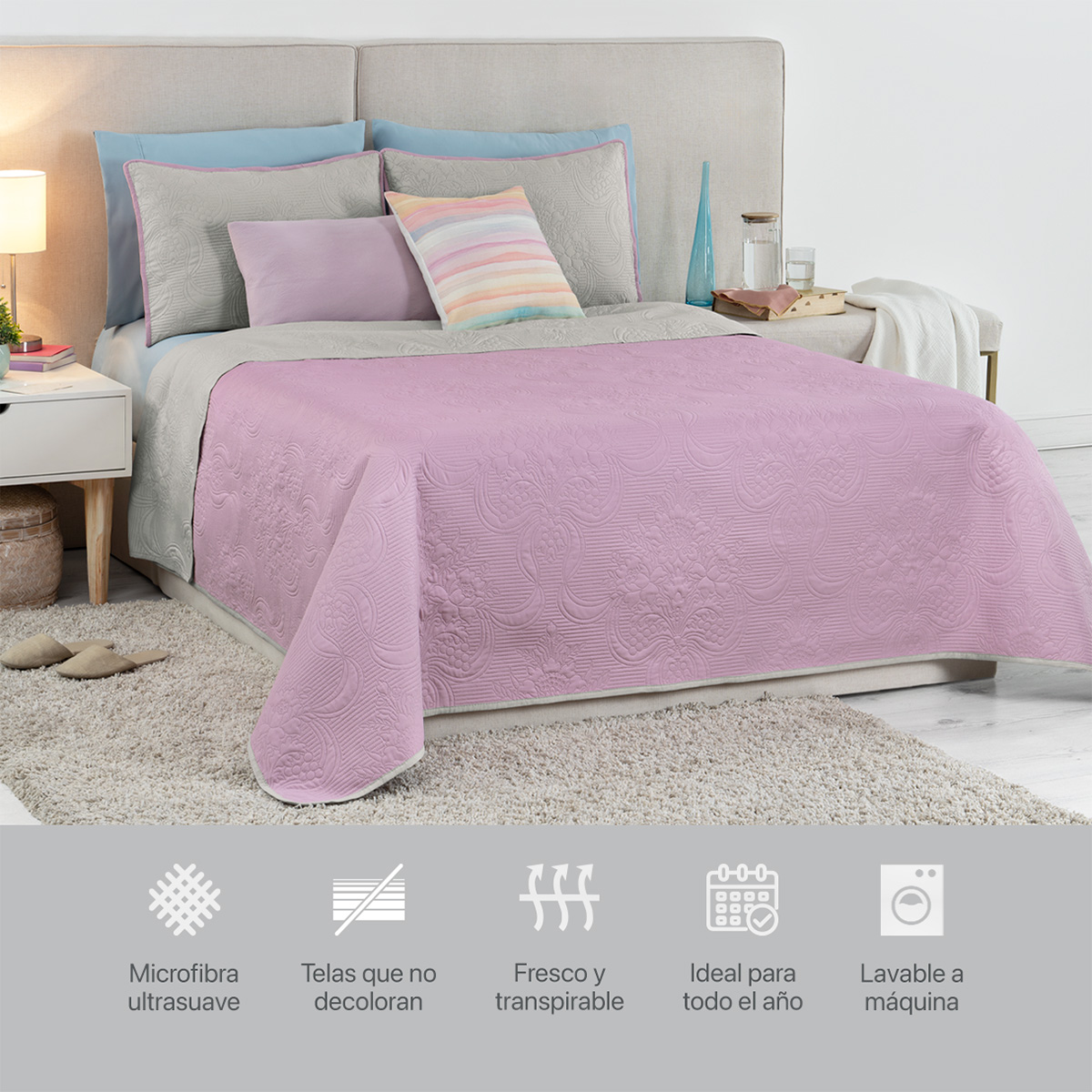 Foto 6 | Edredón Ligero Queen Size con Fundas de Almohada Real Textil Pinsonic Doble Vista Violeta - Gris