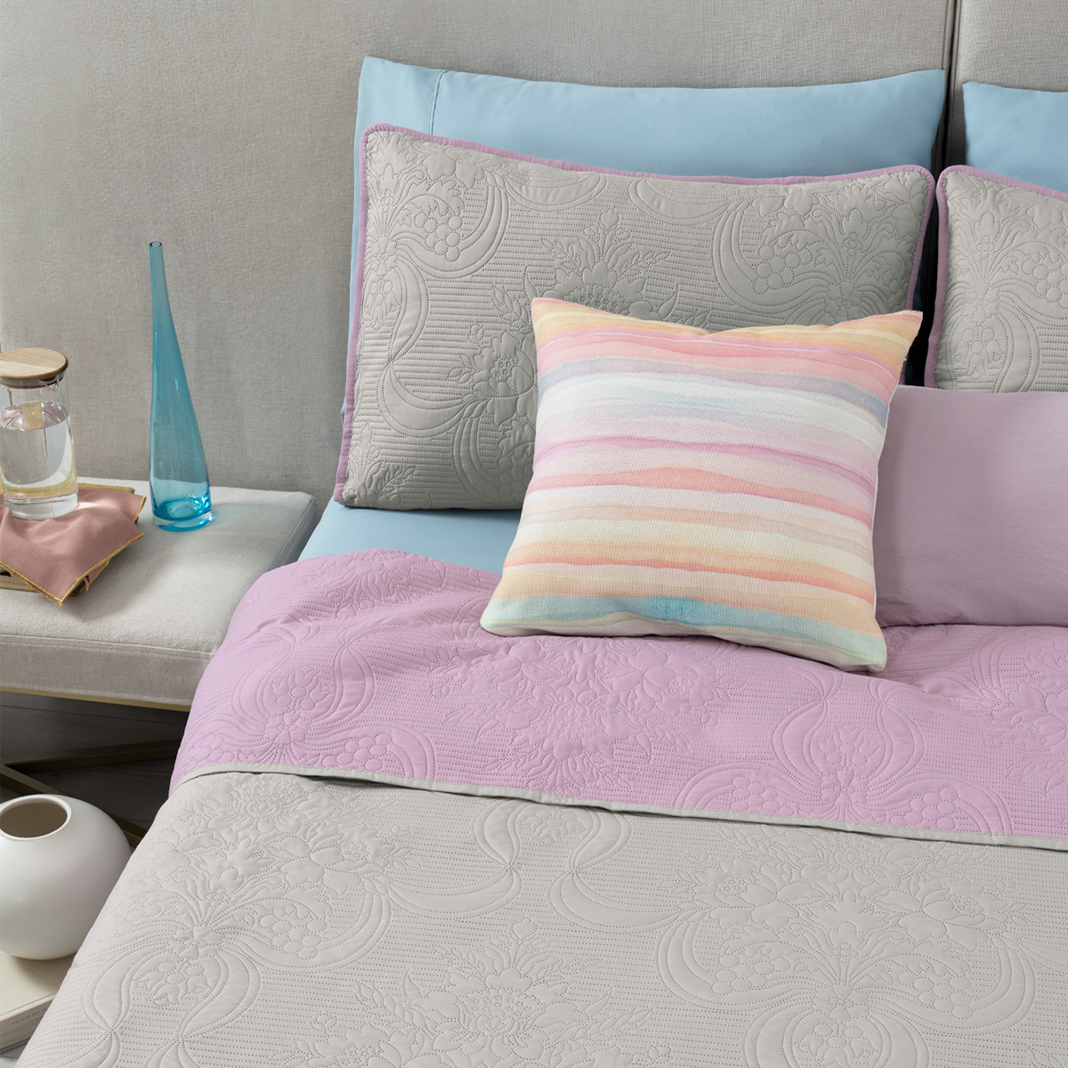 Foto 7 | Edredón Ligero Queen Size con Fundas de Almohada Real Textil Pinsonic Doble Vista Violeta - Gris
