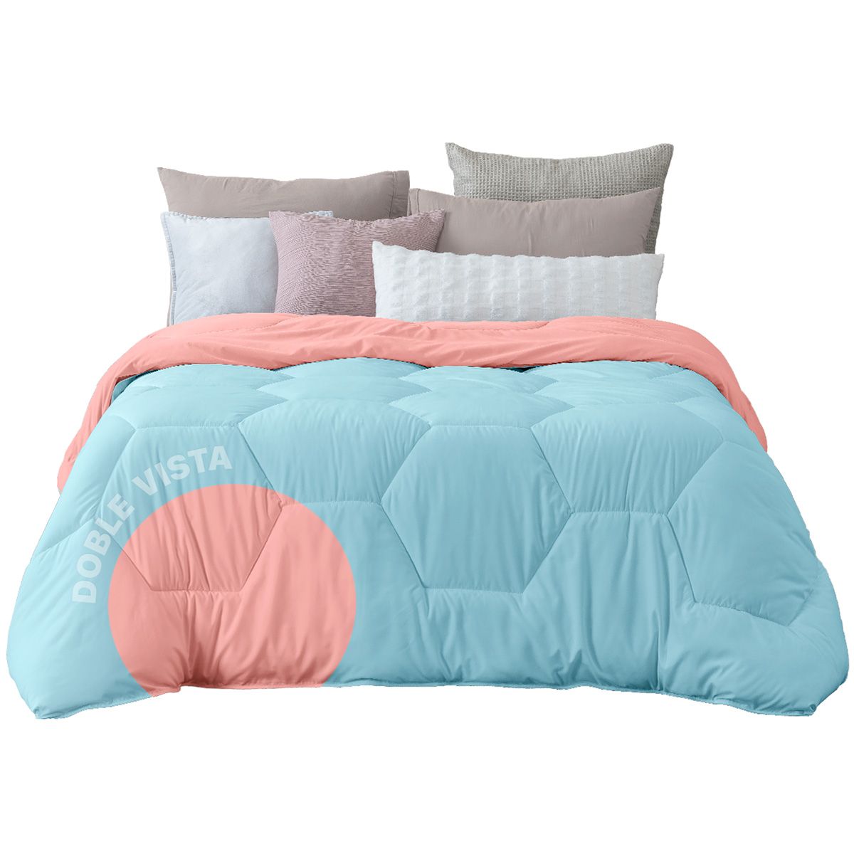 Edredón Duvet Relleno Tipo Down Esquimal Doble Vista Azul Claro - Coral Queen Size